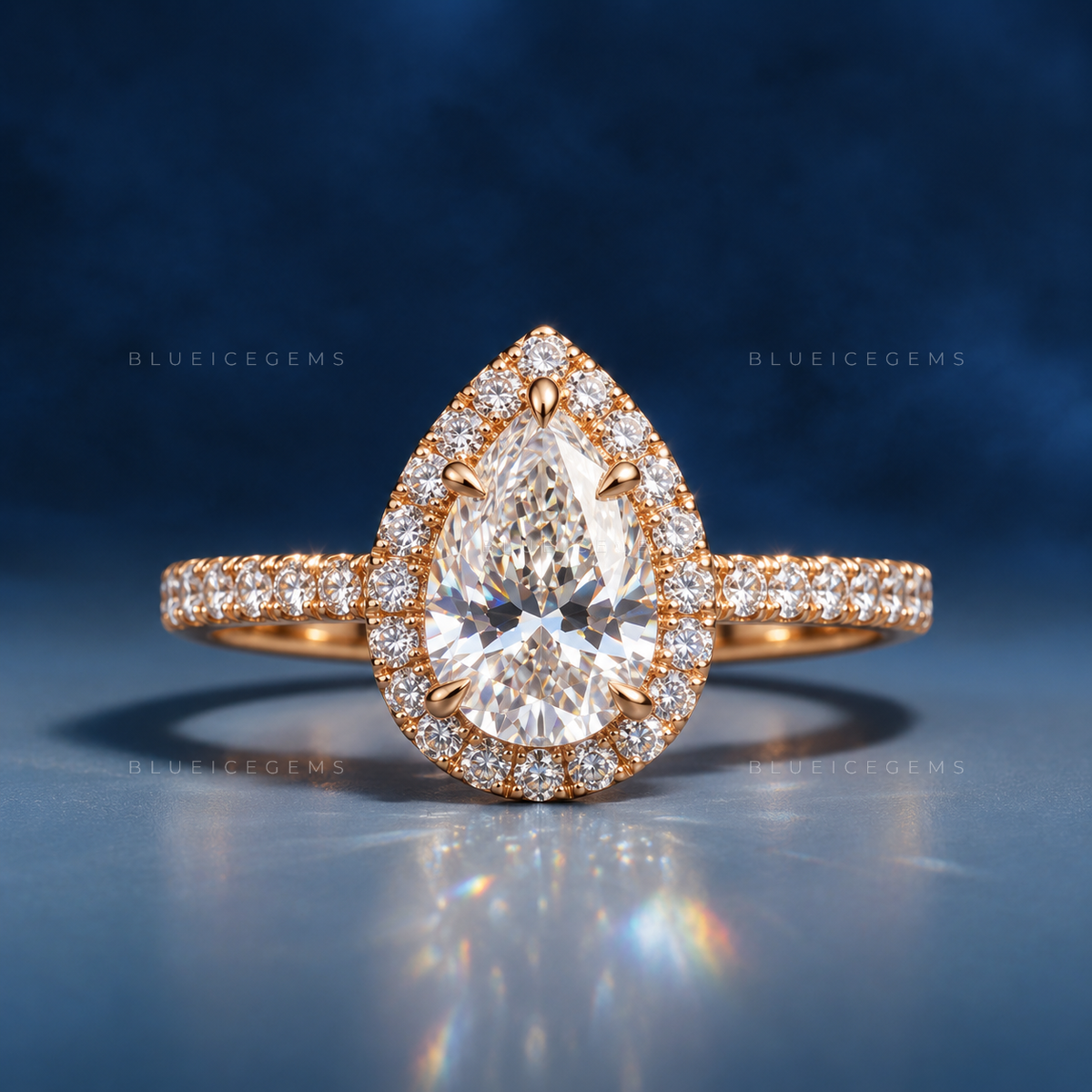Graceful Luminescence Pear Cut Halo Engagement Ring