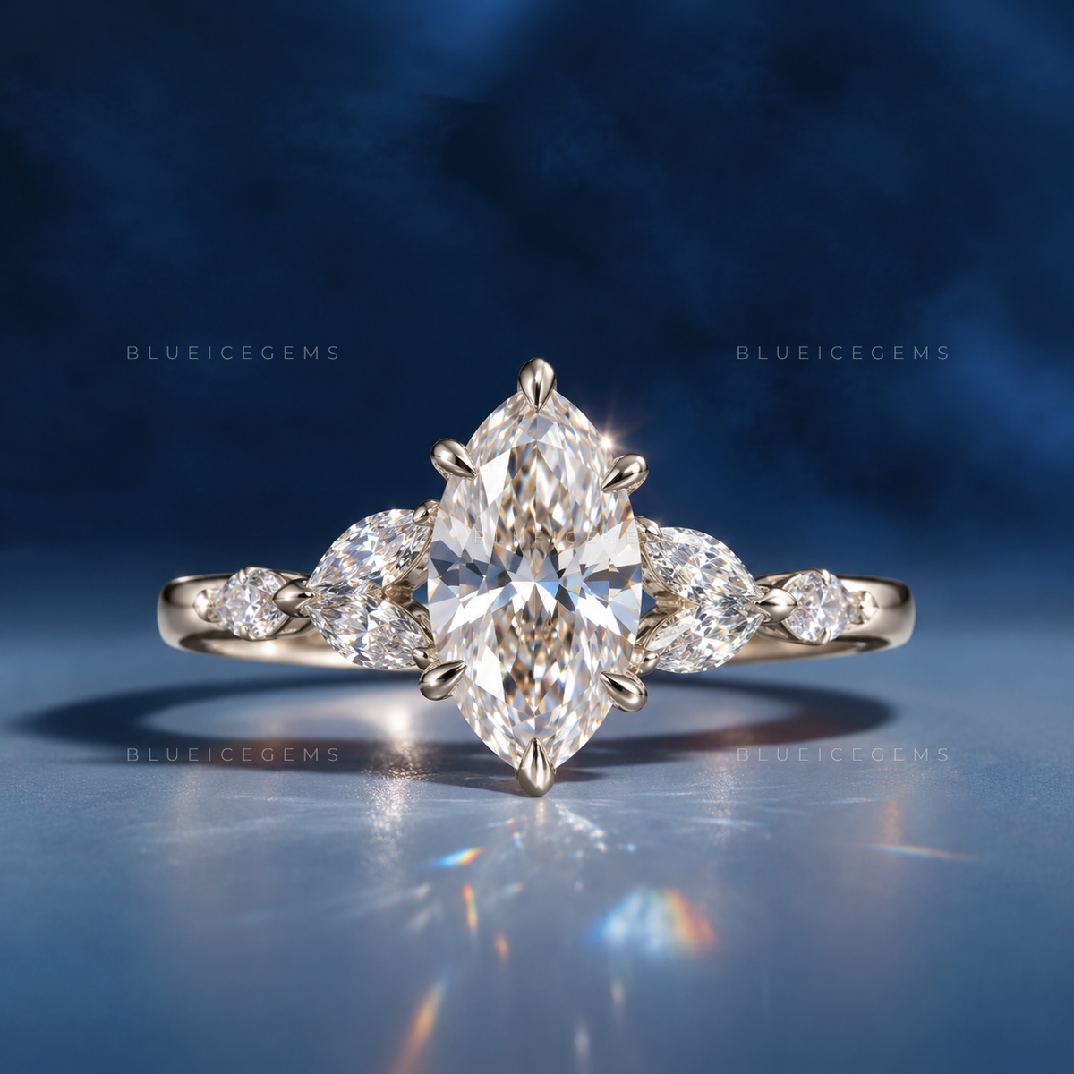 Sleek Radiance Marquise Cut Seven Stone Knife Edge Engagement Ring