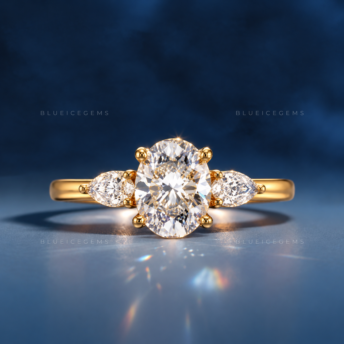 Elegance Unveiled Oval Cut Trilogy Engagement Ring with Pear Accents