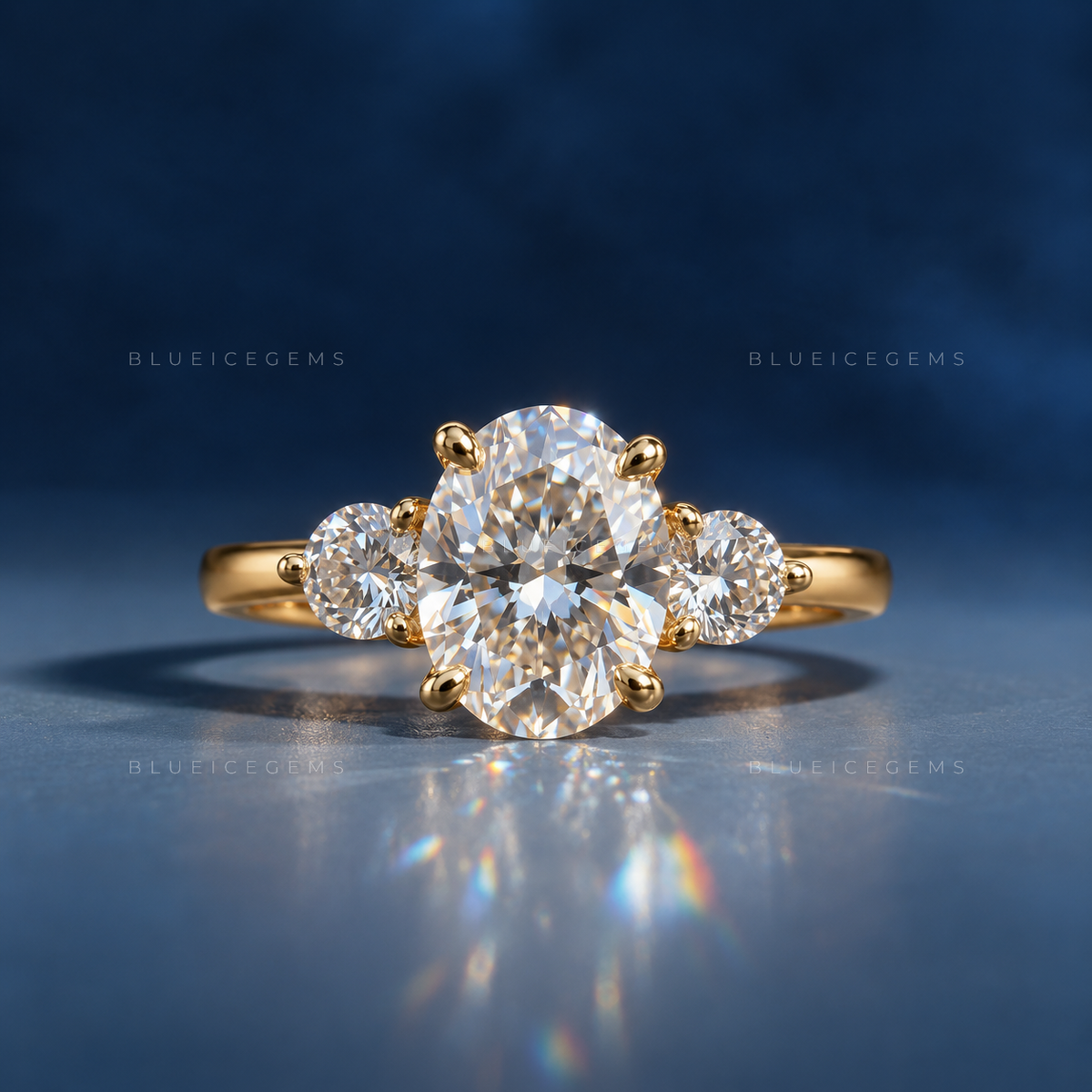 Luminous Grace Oval Cut Three Stone Engagement Ring