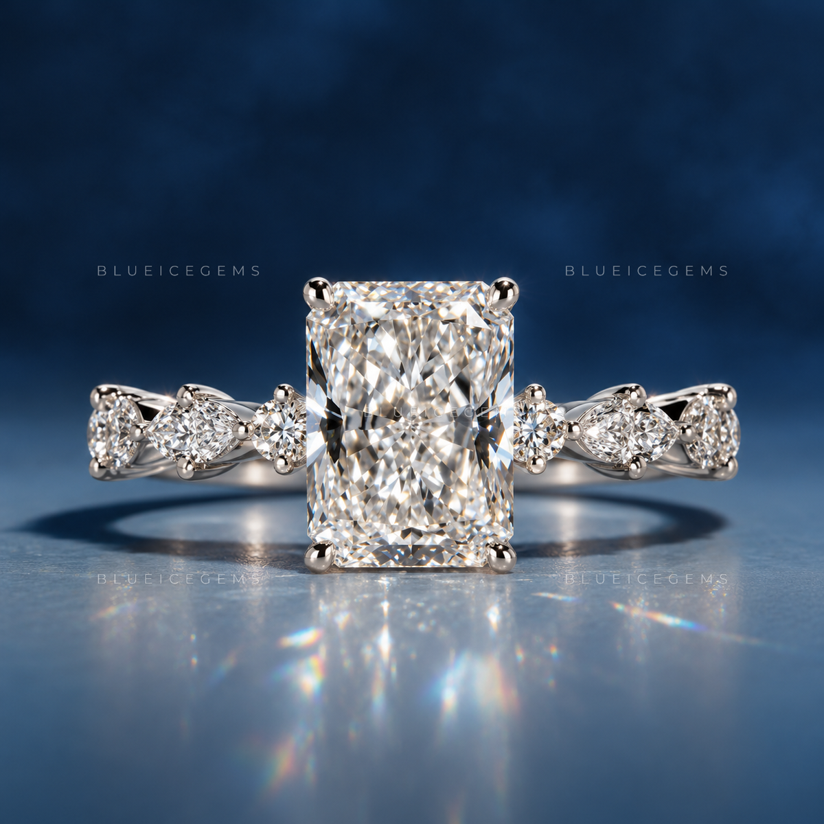 Exquisite Brilliance Radiant Cut Pavé Engagement Ring with Marquise Accents