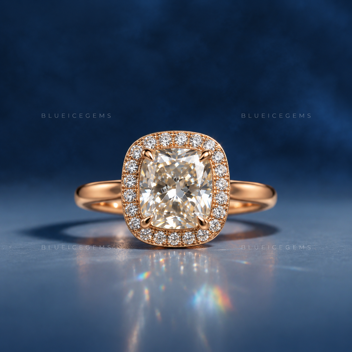 Imperial Charm Cushion Cut Halo Engagement Ring Open Gallery Design