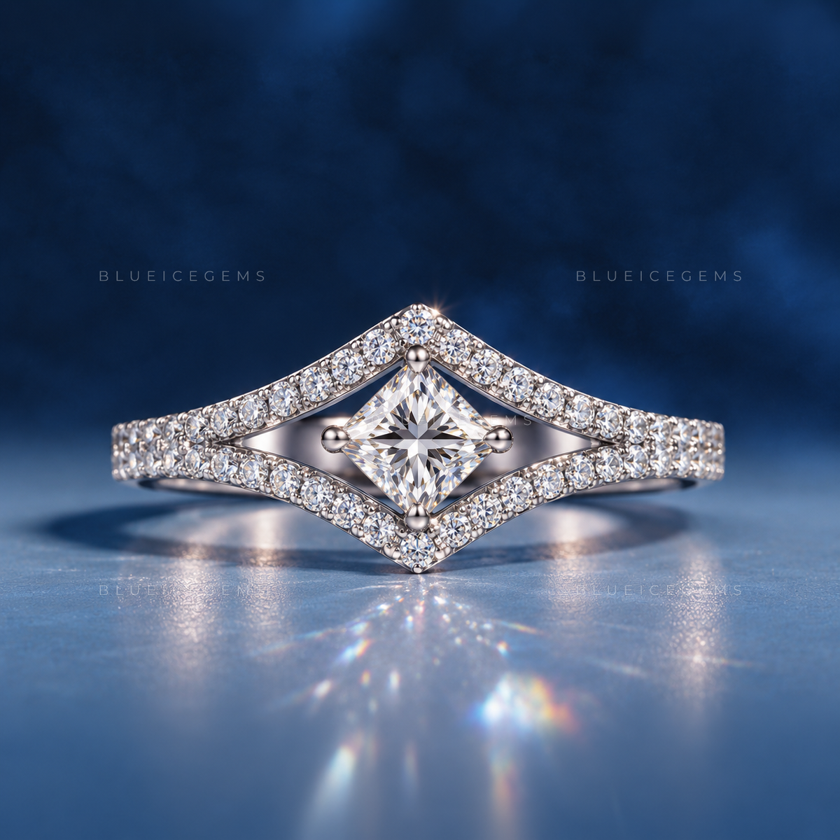 Majestic Splendor Princess Cut Split Shank Pavé Engagement Ring