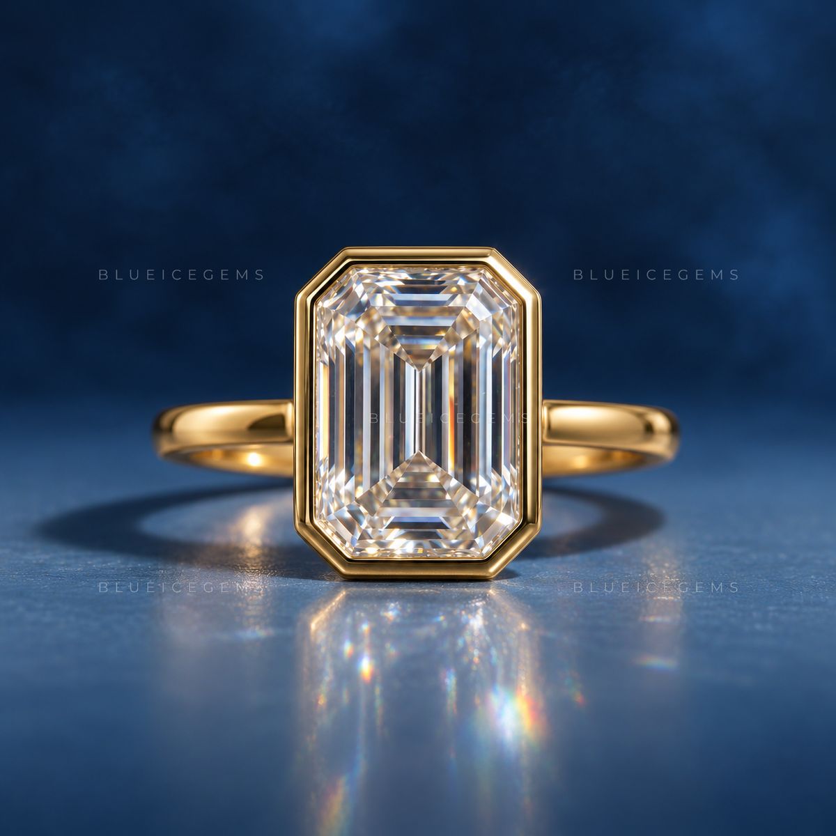 Sleek Modernity Emerald Cut Full Bezel Solitaire Engagement Ring