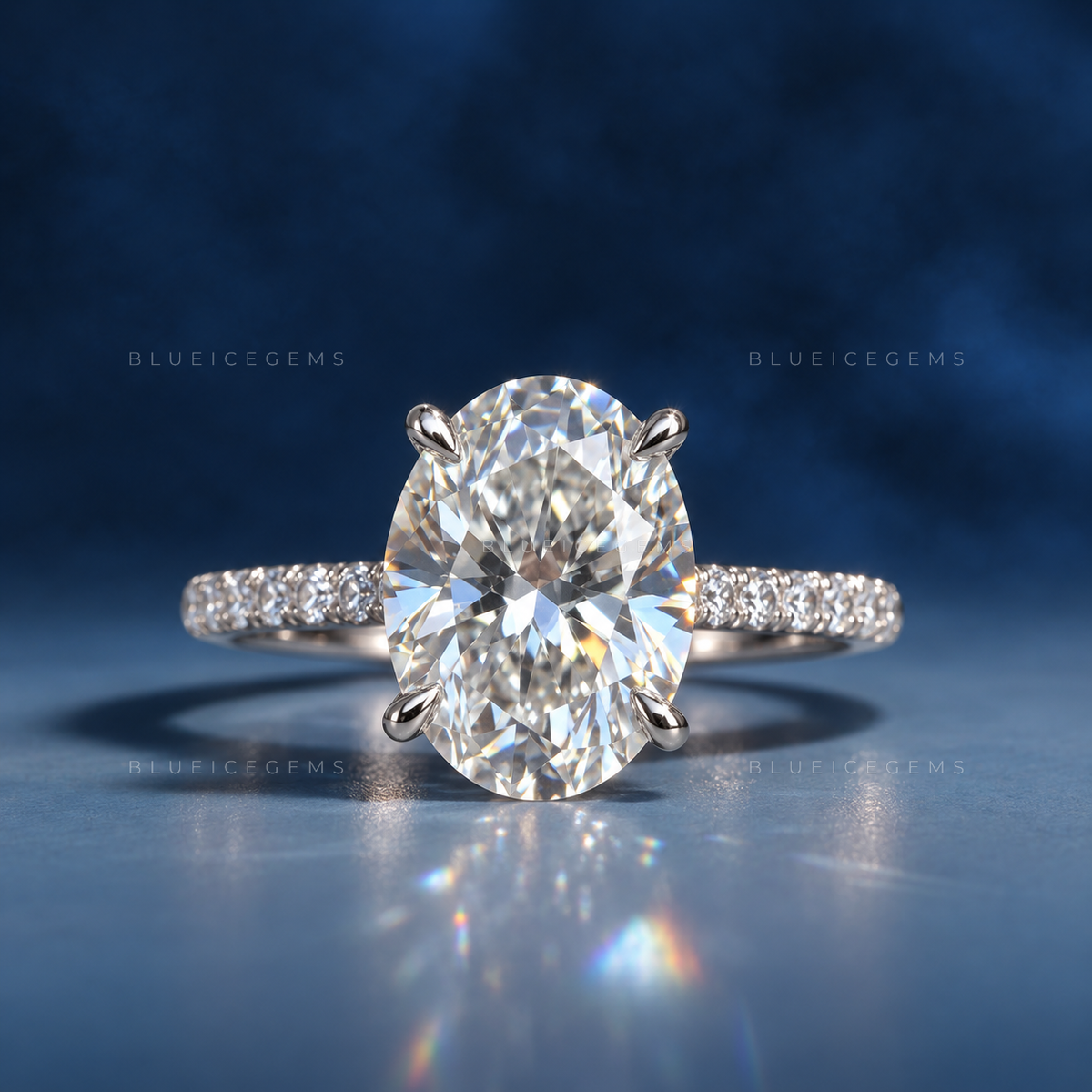 Timeless Allure Oval Cut Solitaire Engagement Ring with Pavé Band