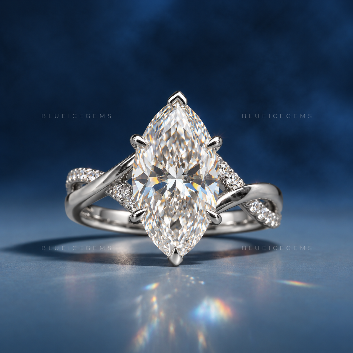 Graceful Twist Marquise Cut Pave Engagement Ring