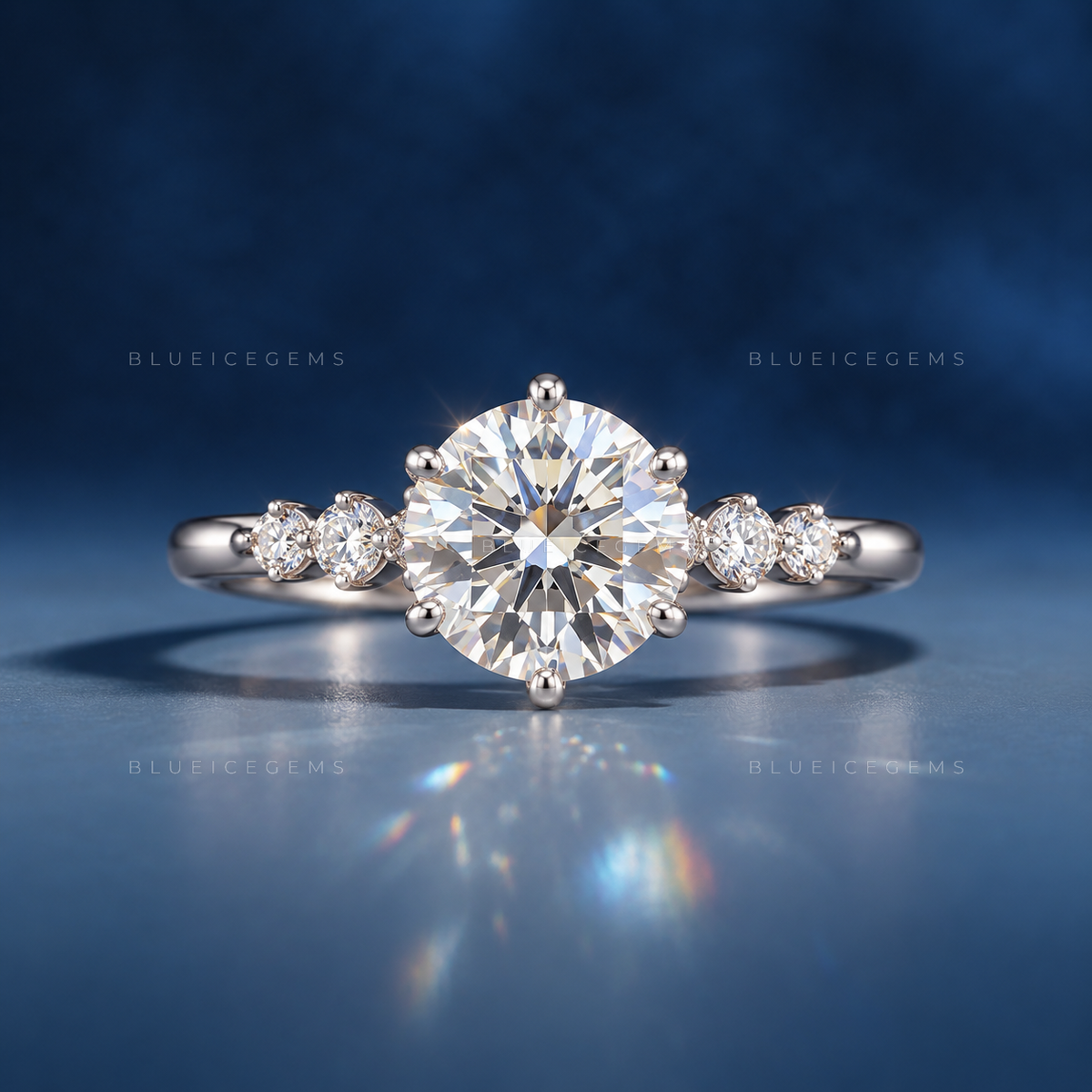 Seven Stone Accent Round Cut Engagement Ring
