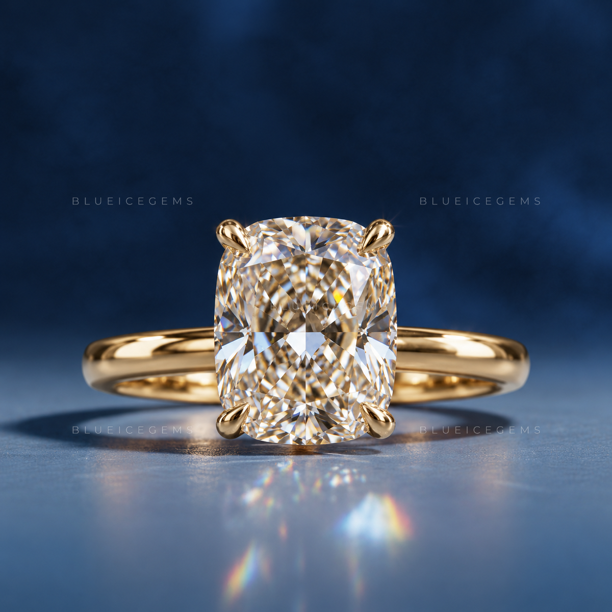 Elongated Cushion Cut Four Claw Solitaire Engagement Ring