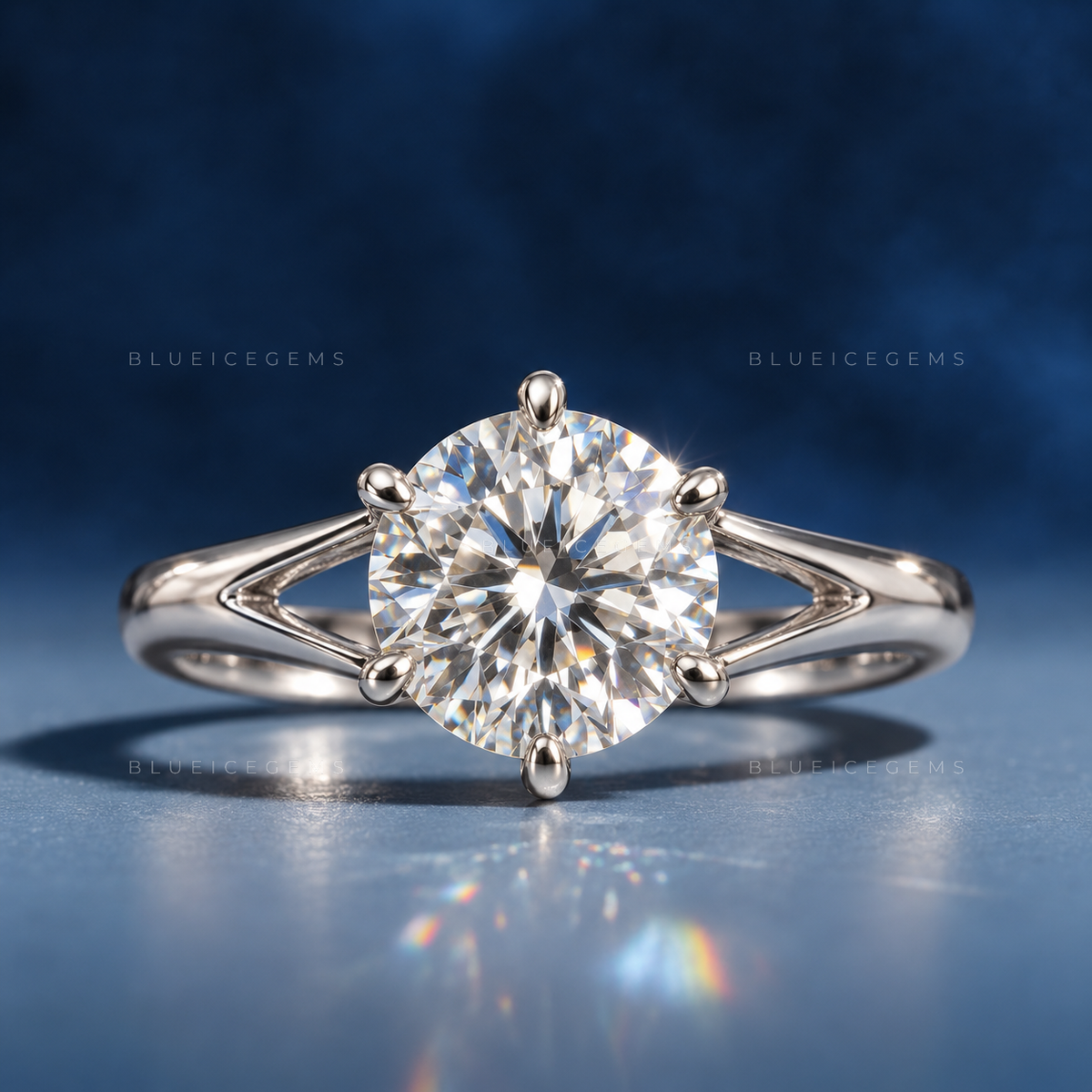 Radiant Grace Round Brilliant Solitaire Split Band Engagement Ring