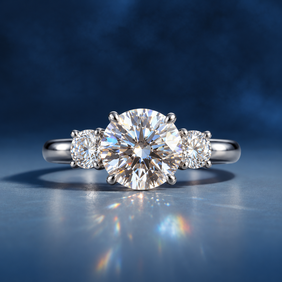 Celestial Splendor Round Brilliant Three Stone Trilogy Engagement Ring