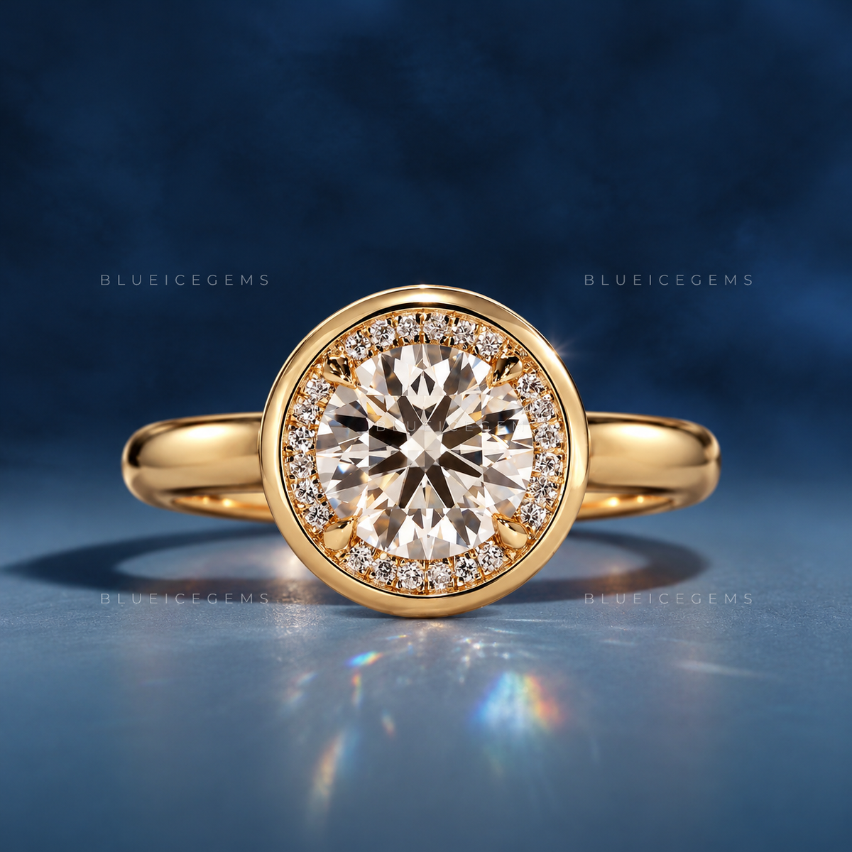 Vintage Radiance Round Cut Bezel Halo Engagement Ring