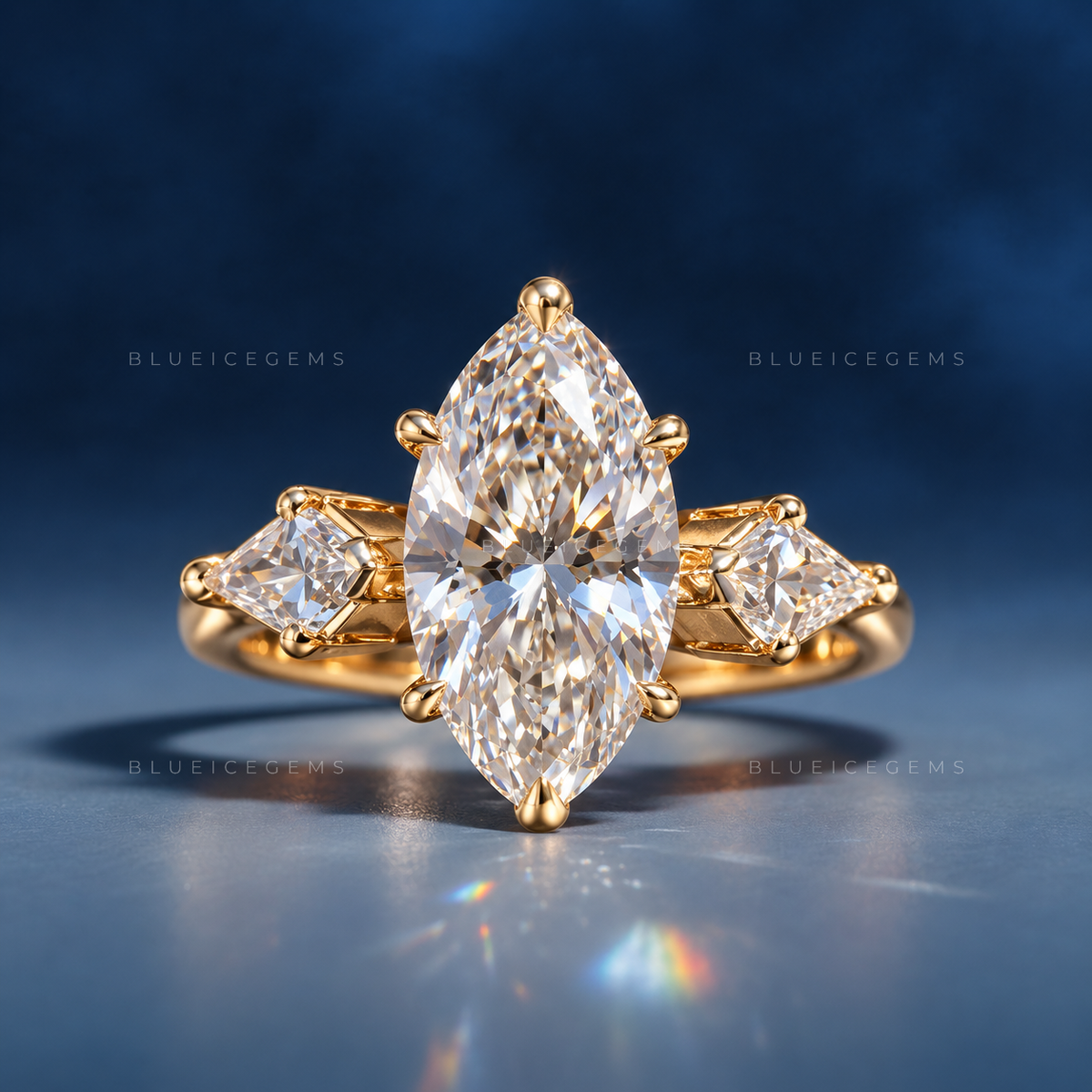 Dazzling Contour Marquise Cut Kite Side Stone Engagement Ring