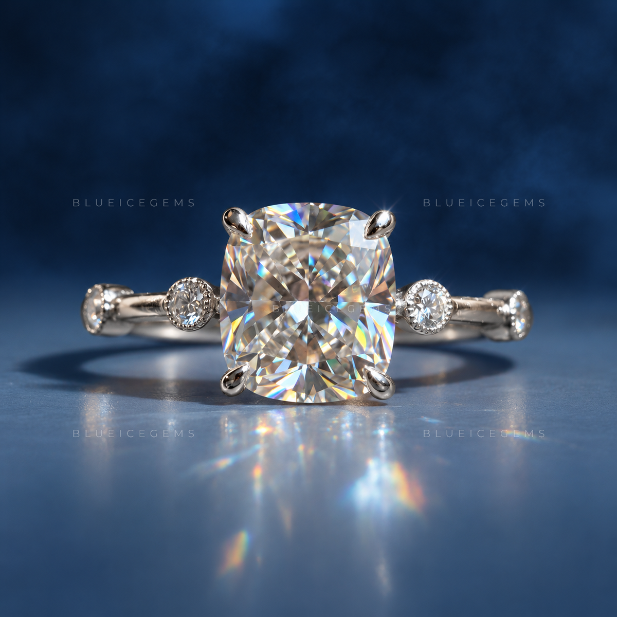 Refined Elegance Cushion Cut Hidden Halo Solitaire Engagement Ring