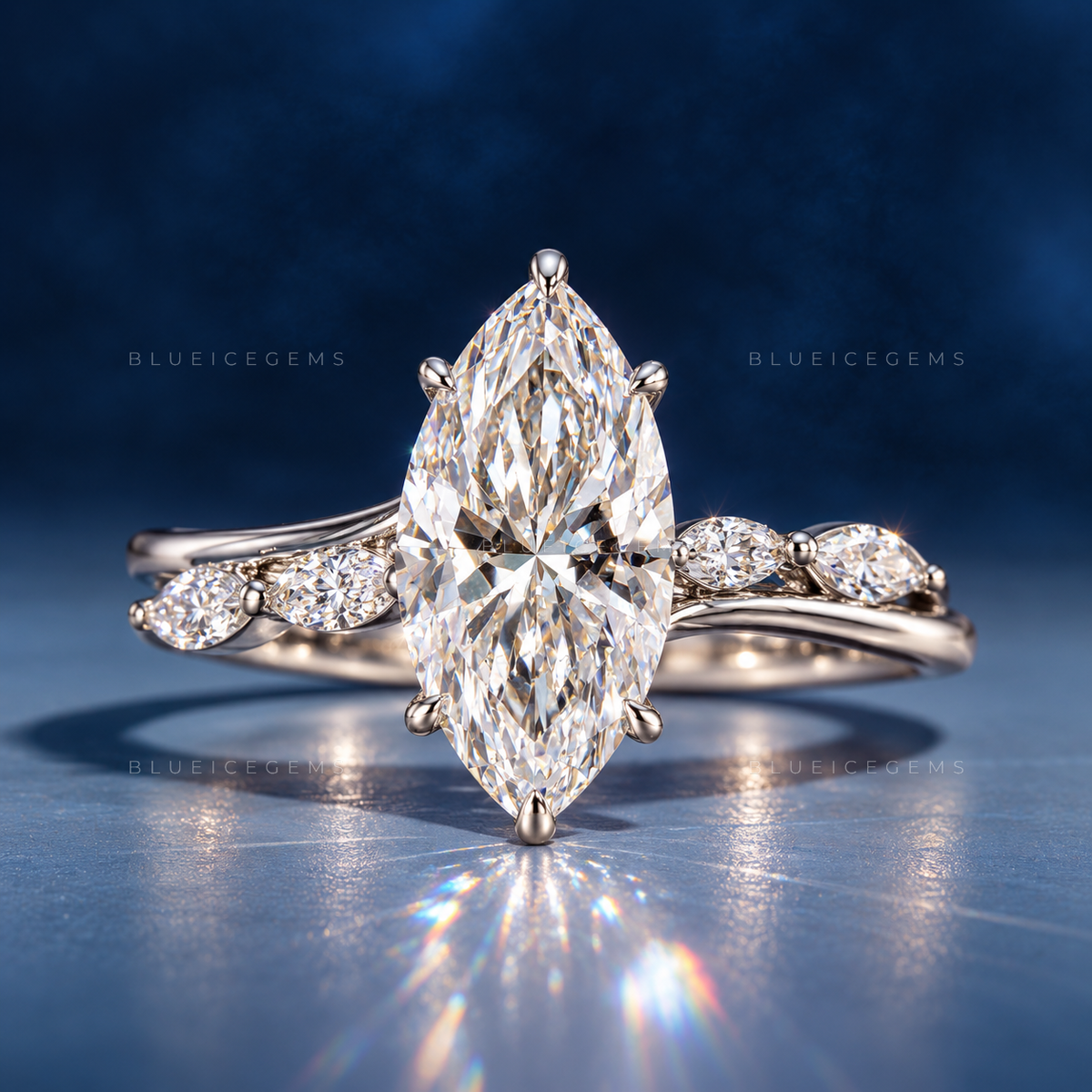Graceful Allure Marquise Brilliant Cluster Solitaire Engagement Ring