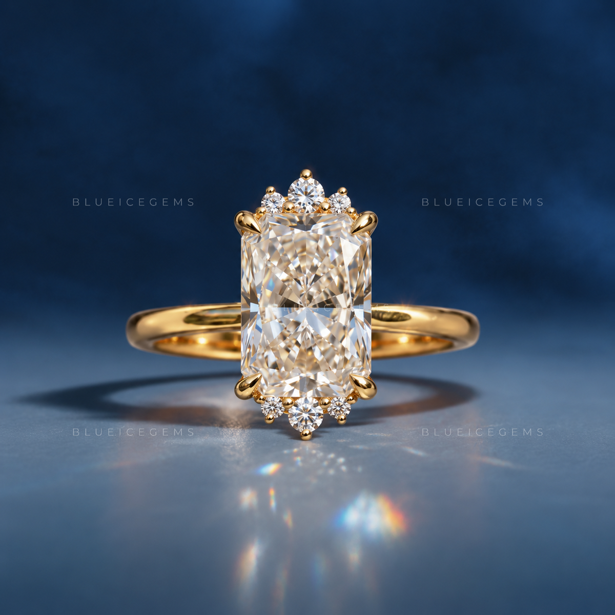 Exquisite Sparkle Elongated Radiant Cut Cluster Solitaire Engagement Ring