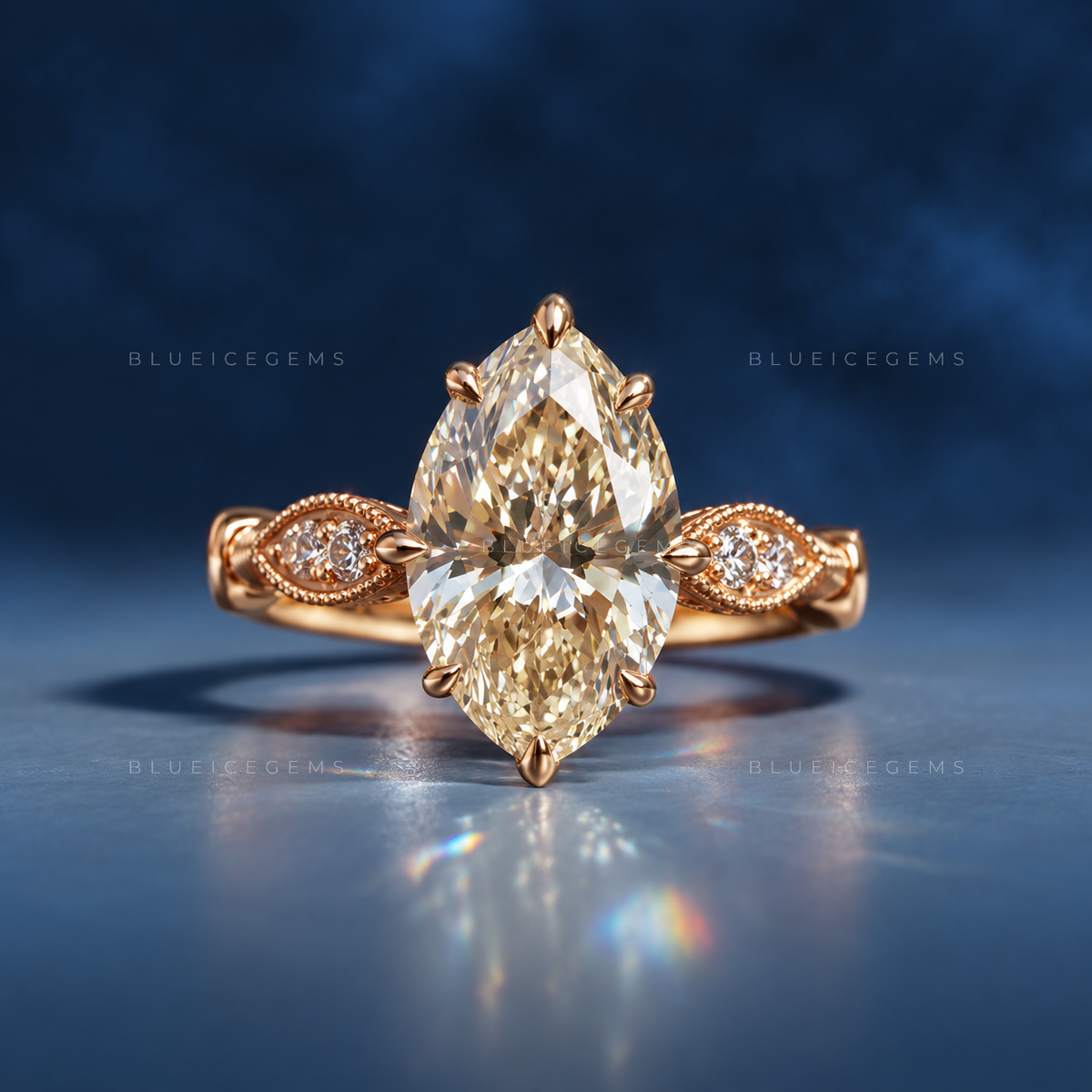 Vintage Inspired Oval Cut Compass Prong Engagement Ring with Diamond Accents