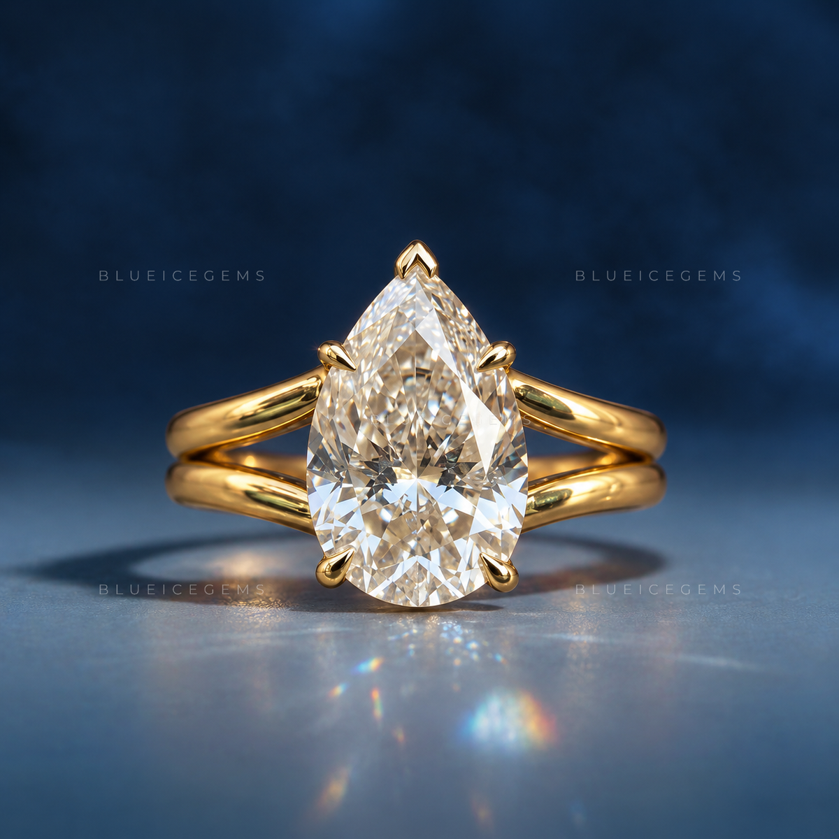 Pear Cut Split Band Hidden Halo Solitaire Engagement Ring