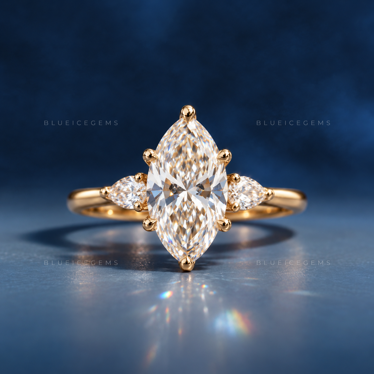 Timeless Elegance Marquise Cut Three-Stone Engagement Ring