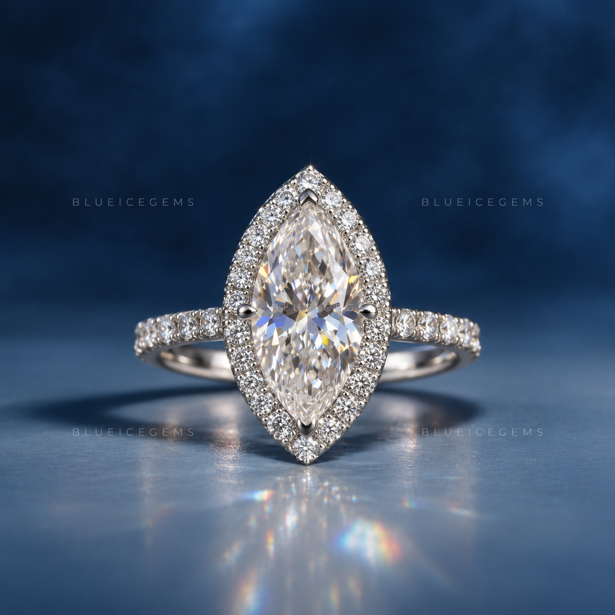 Regal Luminescence Marquise Cut Halo Cathedral Engagement Ring