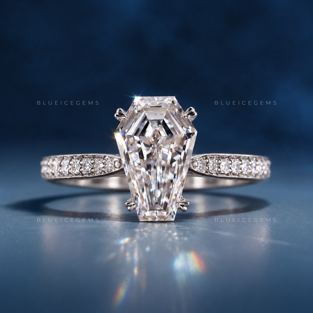 Gothic Elegance Coffin Cut Pavé Engagement Ring
