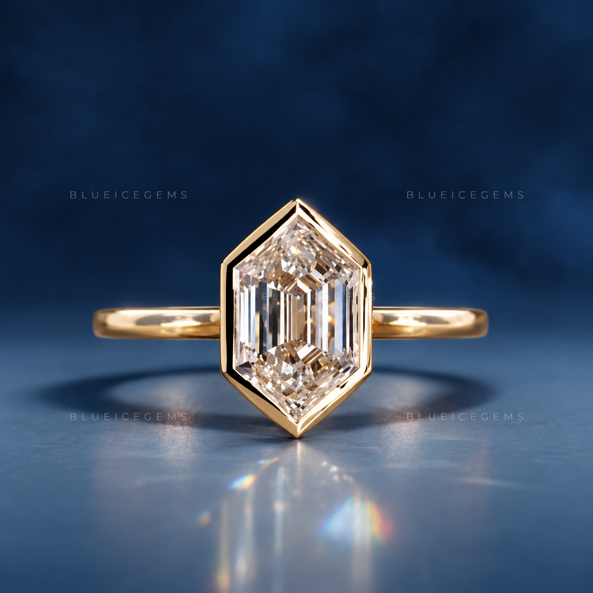 Geometric Grandeur Hexagon Step Cut Bezel Solitaire Engagement Ring