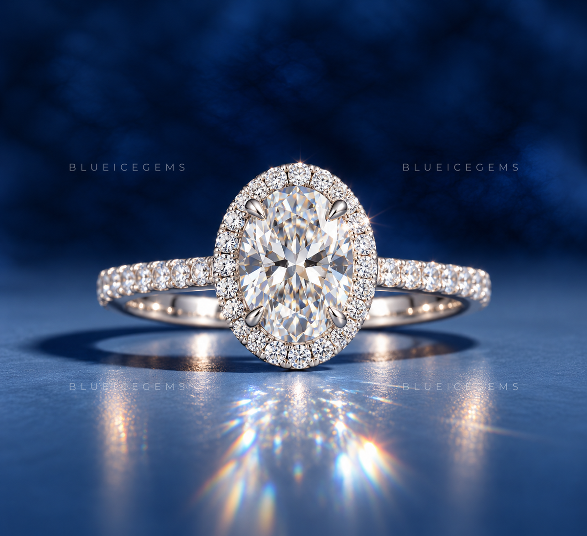 Ethereal Oval Cut Scalloped Halo Ring