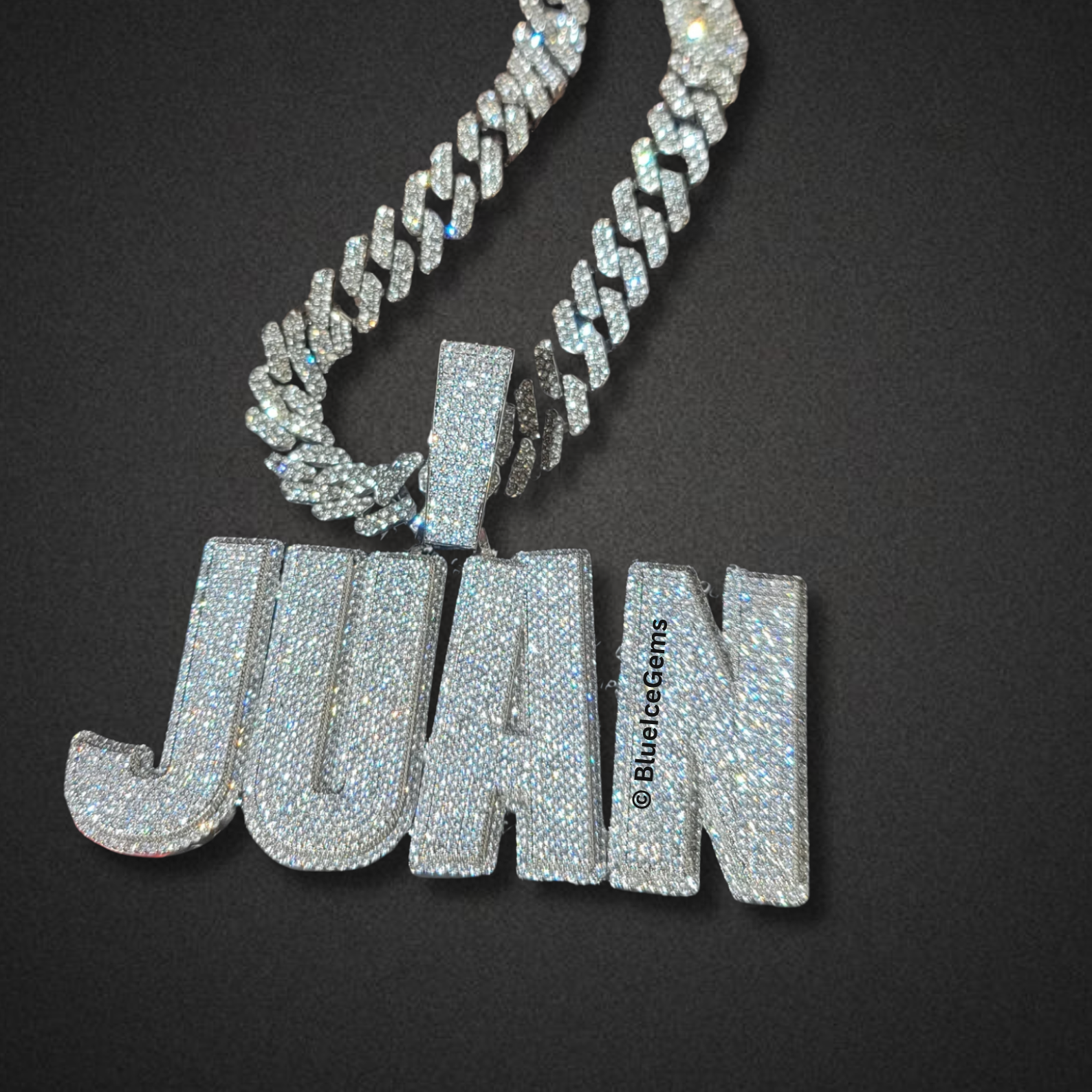 Custom "Big Juicyy" Diamond Block Letter Necklace