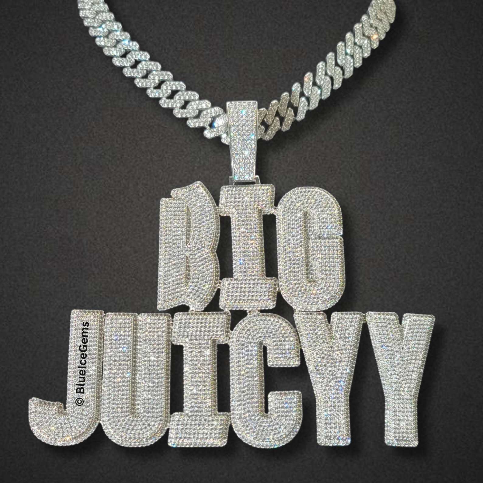 Custom "Big Juicyy" Diamond Block Letter Necklace
