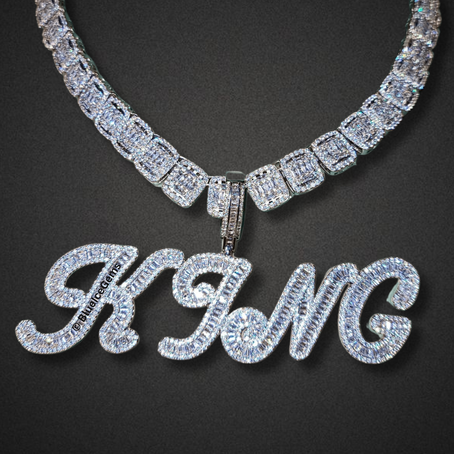 Custom Baguette "King" Cursive Necklace