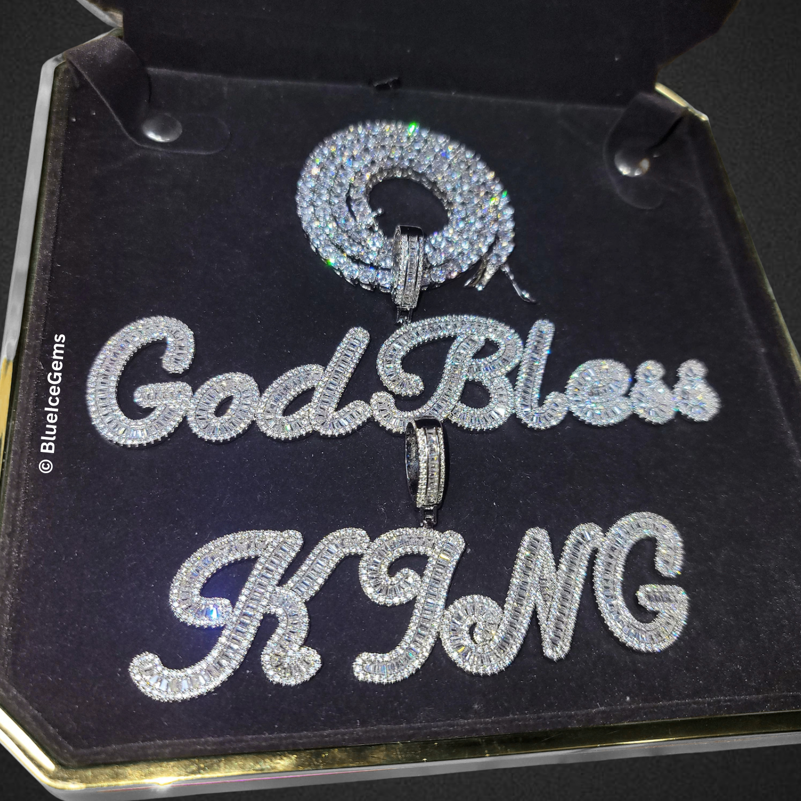 Custom Baguette "King" Cursive Necklace