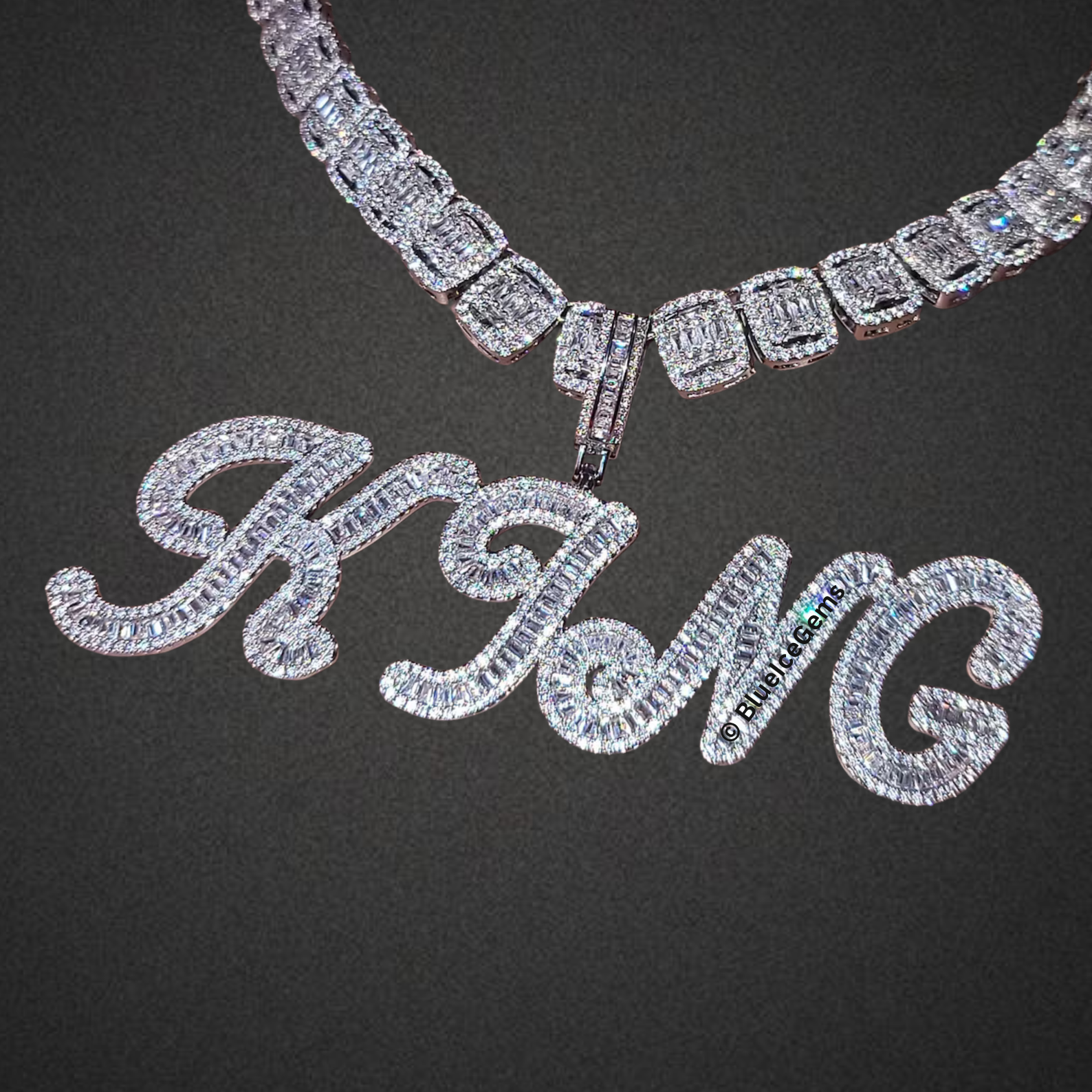 Custom Baguette "King" Cursive Necklace
