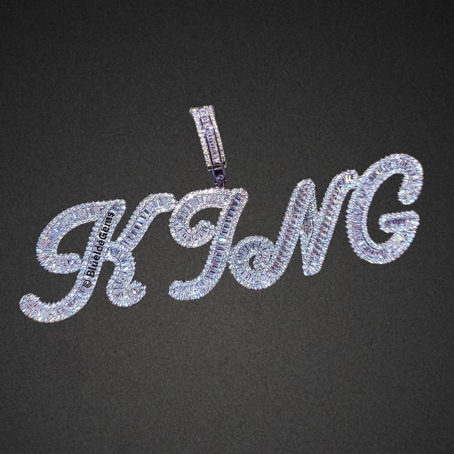 Custom Baguette "King" Cursive Necklace