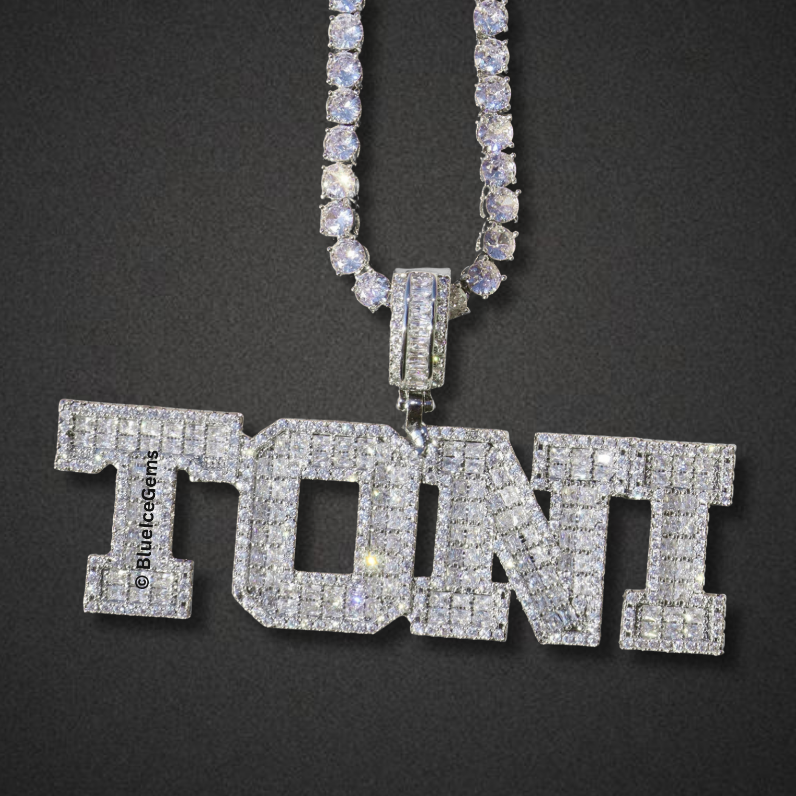 Iced-Out Custom Block Letter Name Necklace
