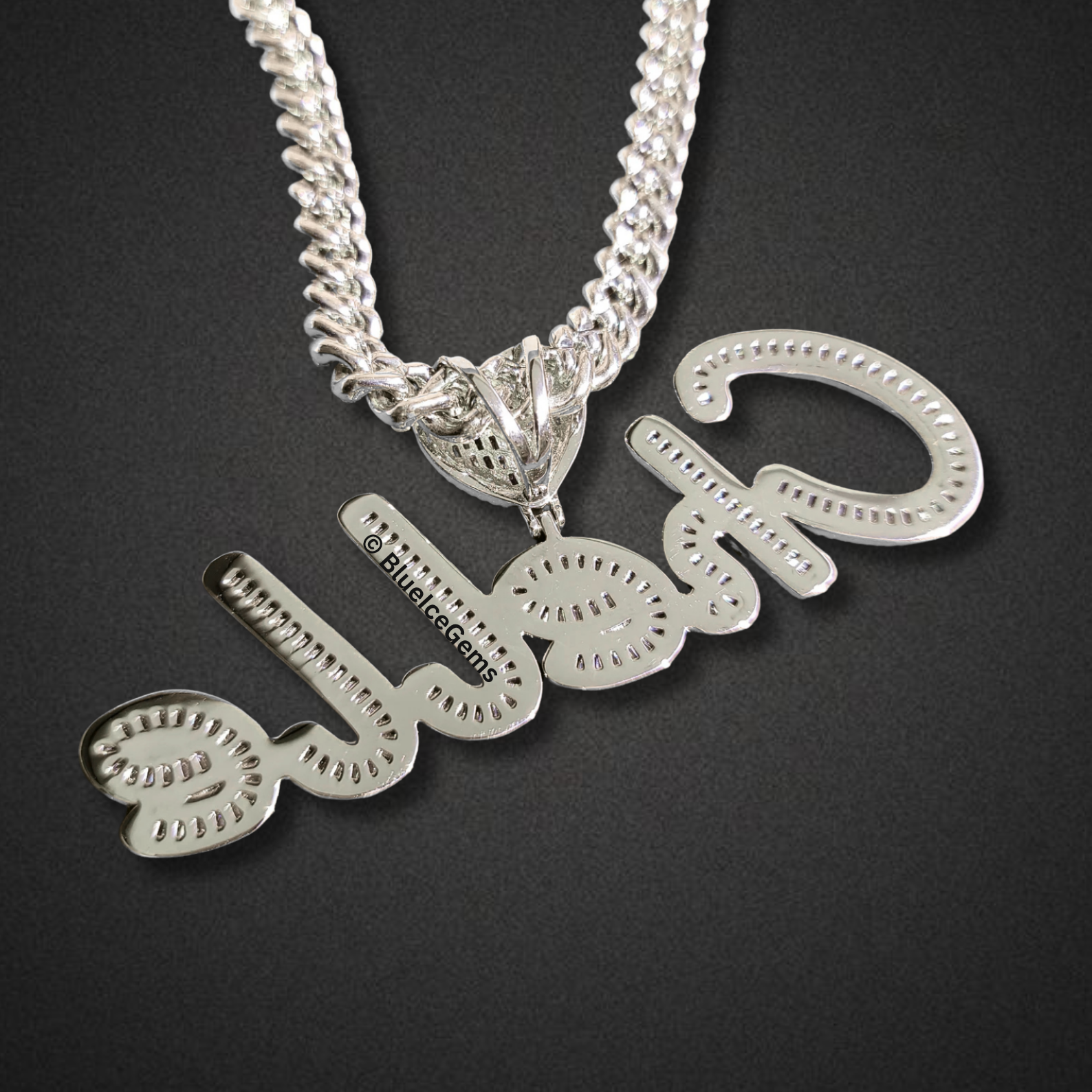 Custom Iced-Out Cursive Nameplate & Heart Necklace