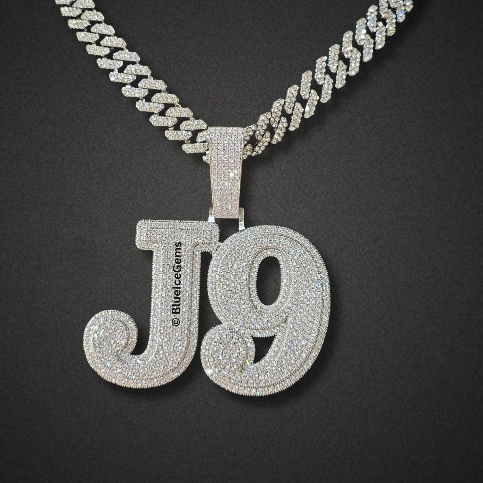 Custom Iced-Out Number and Initial Necklace