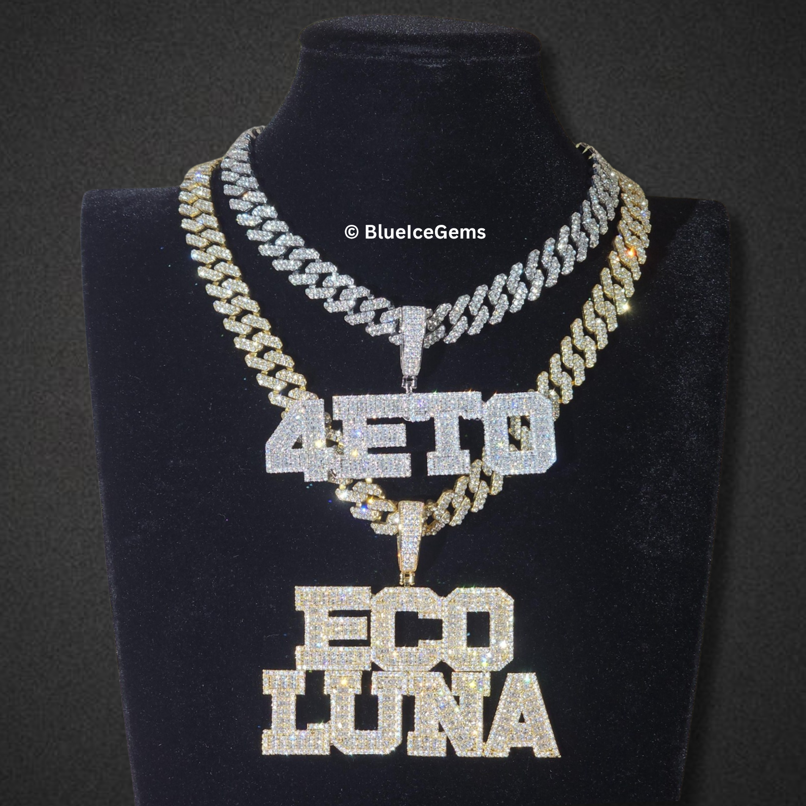 Iced-Out Block Letter Name & Number Necklace