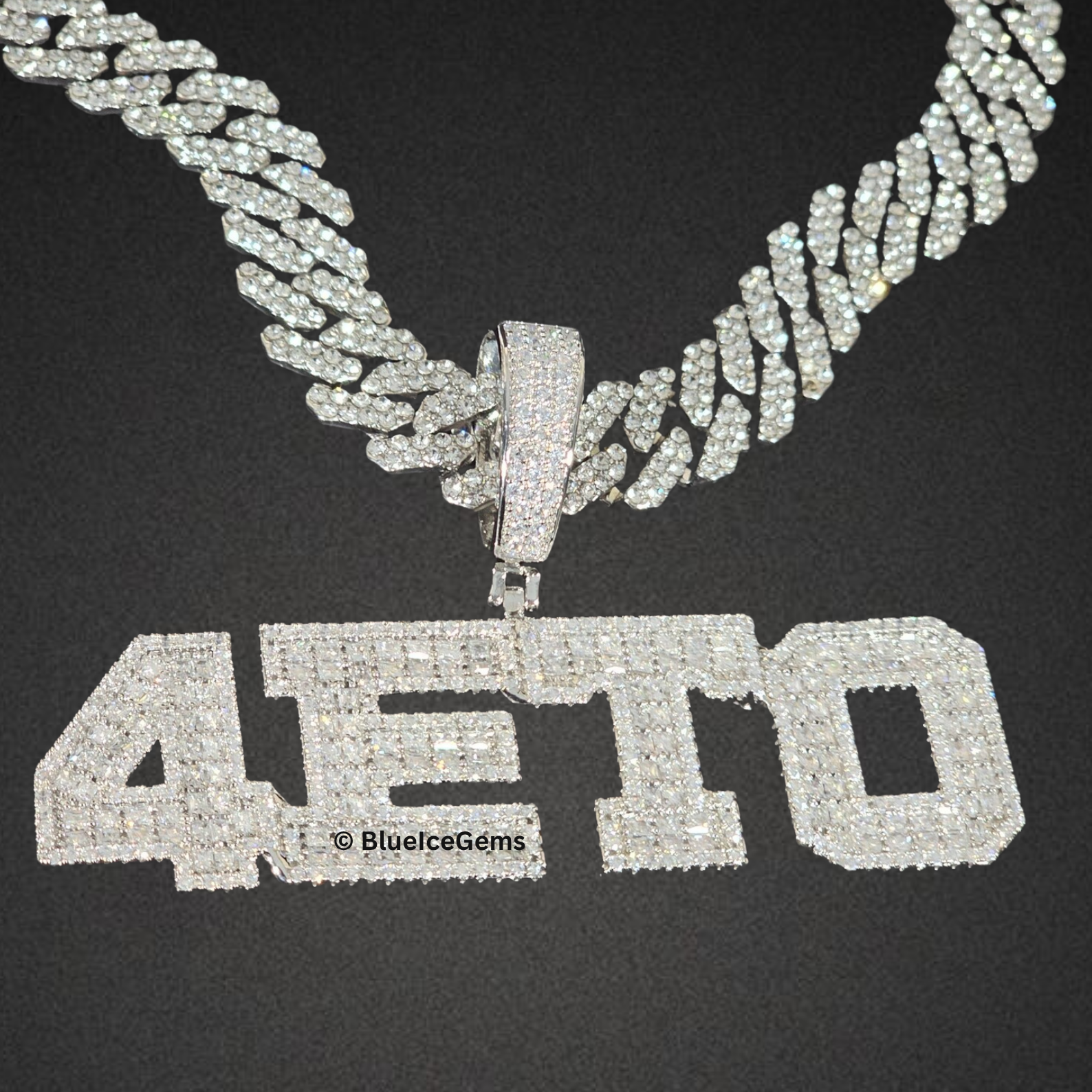Iced-Out Block Letter Name & Number Necklace