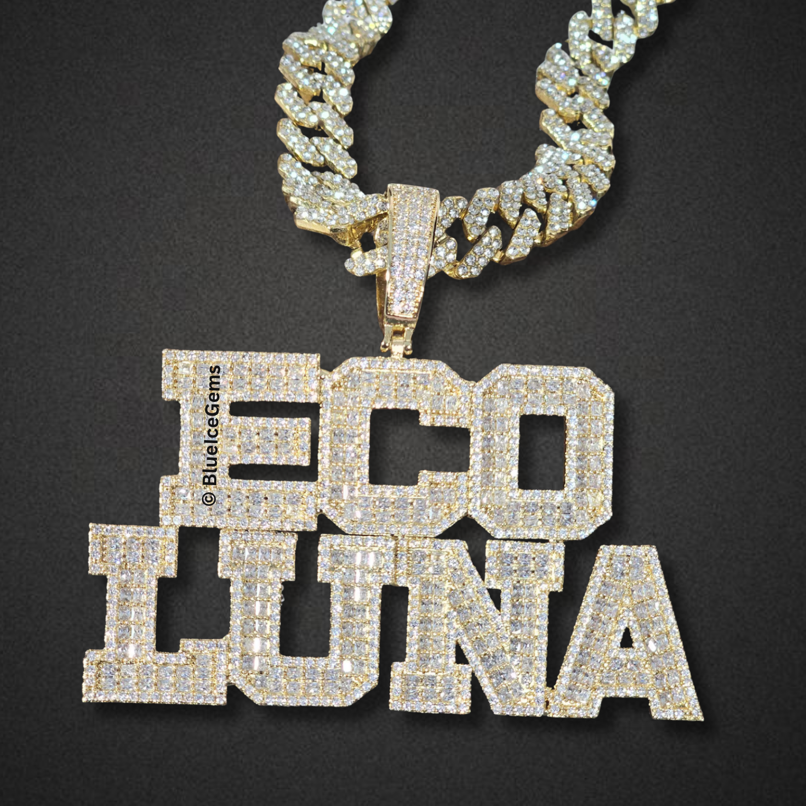 Iced-Out Block Letter Name & Number Necklace