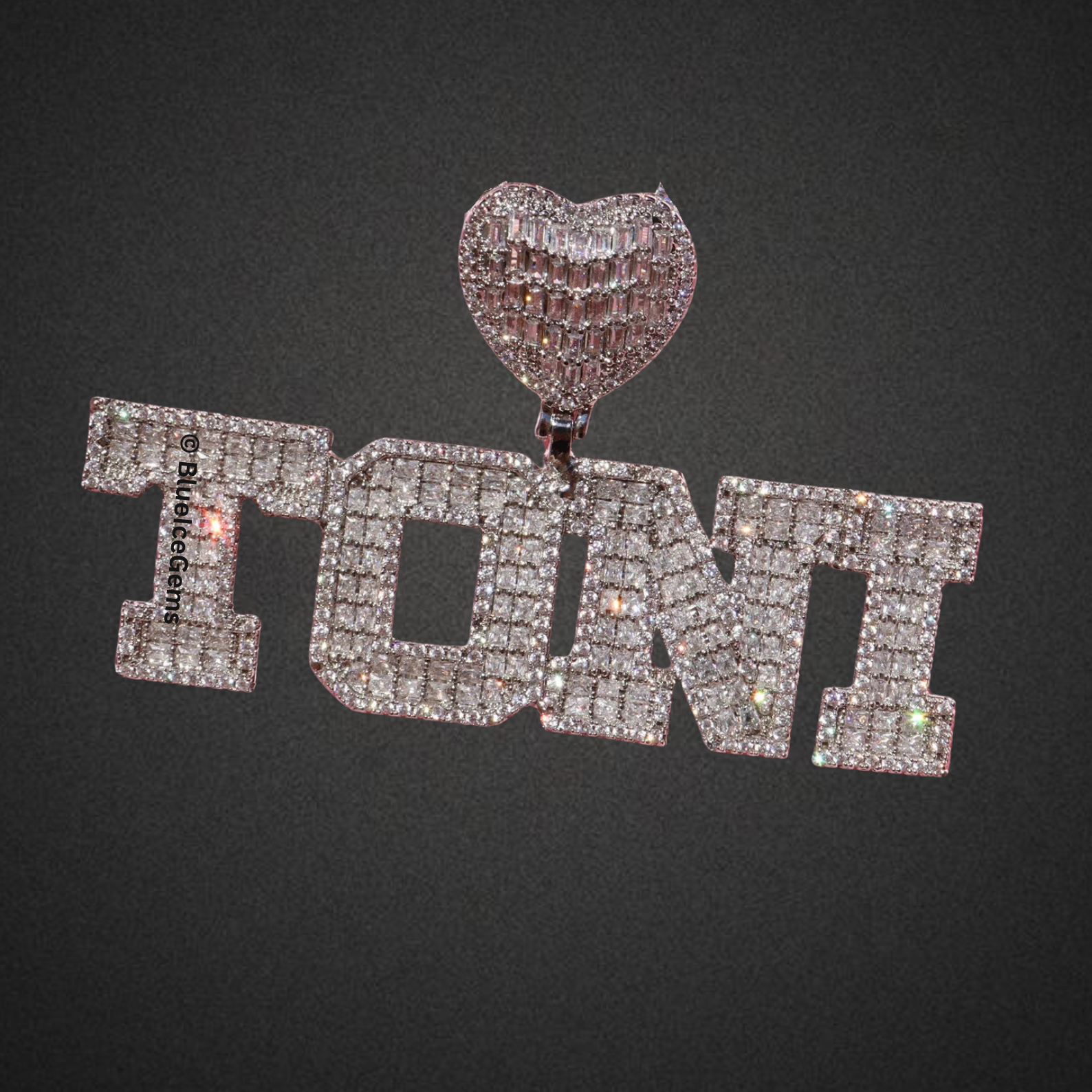 Custom Iced-Out Heart & Block Letter Name Necklace