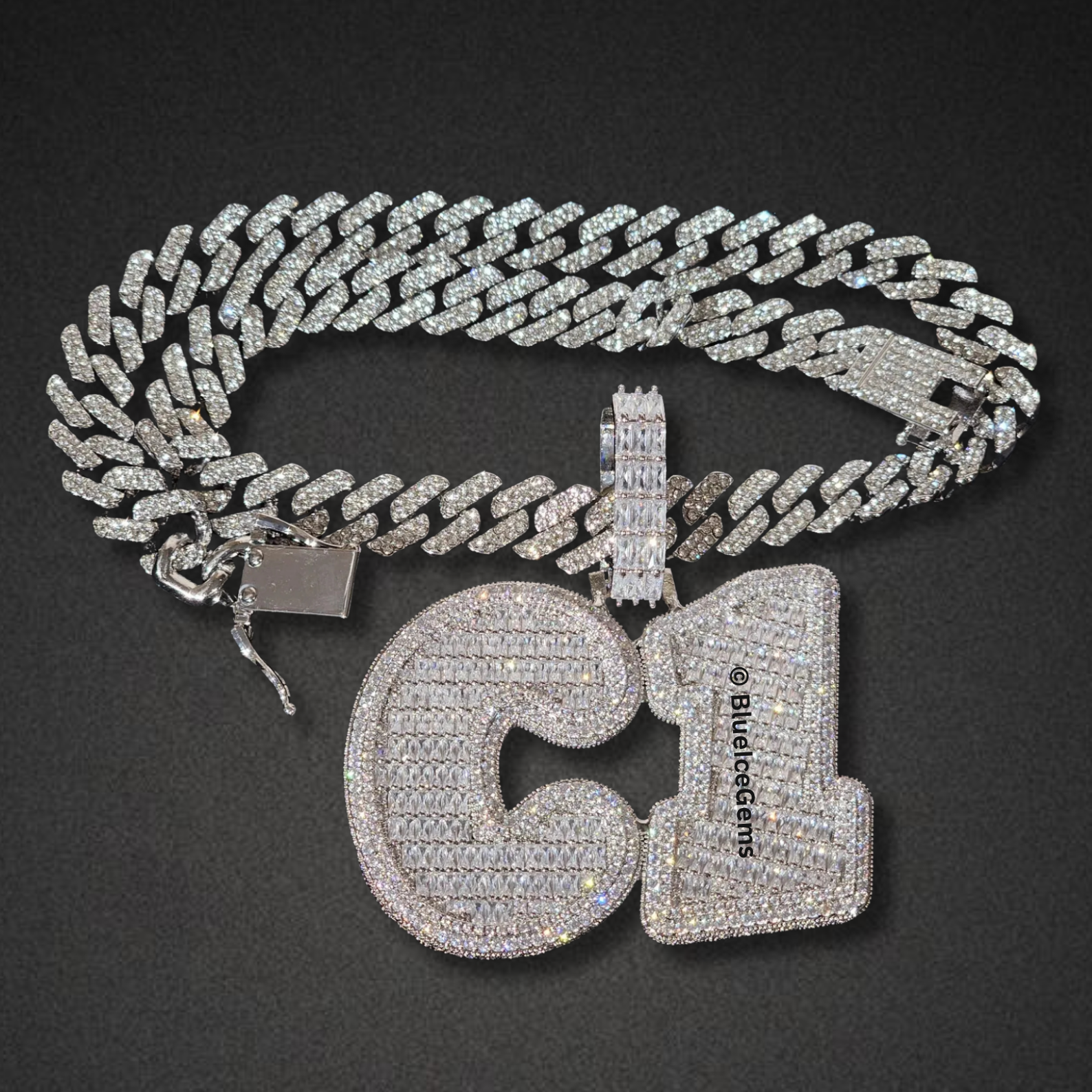 Custom Iced-Out Initial & Number Necklace