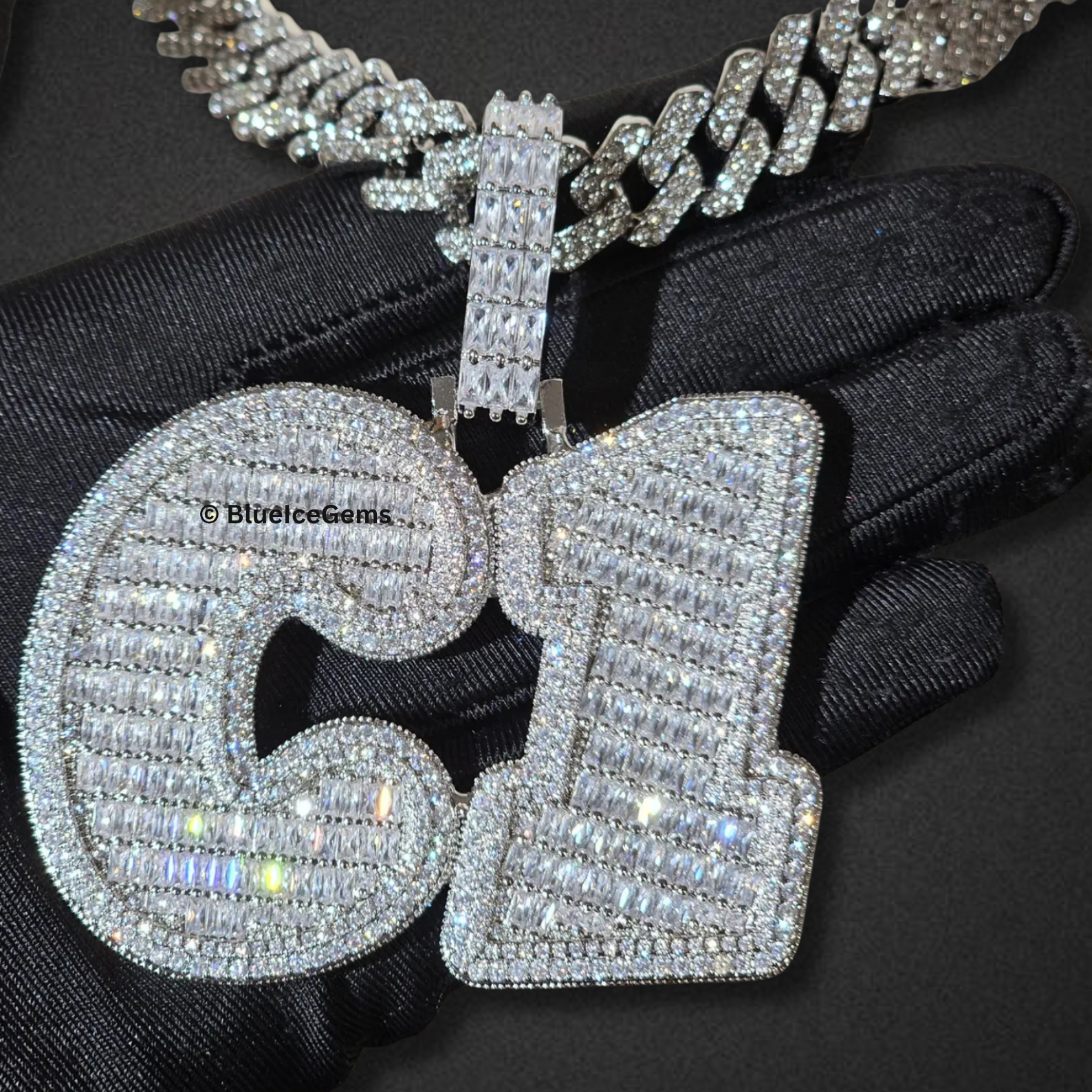 Custom Iced-Out Initial & Number Necklace