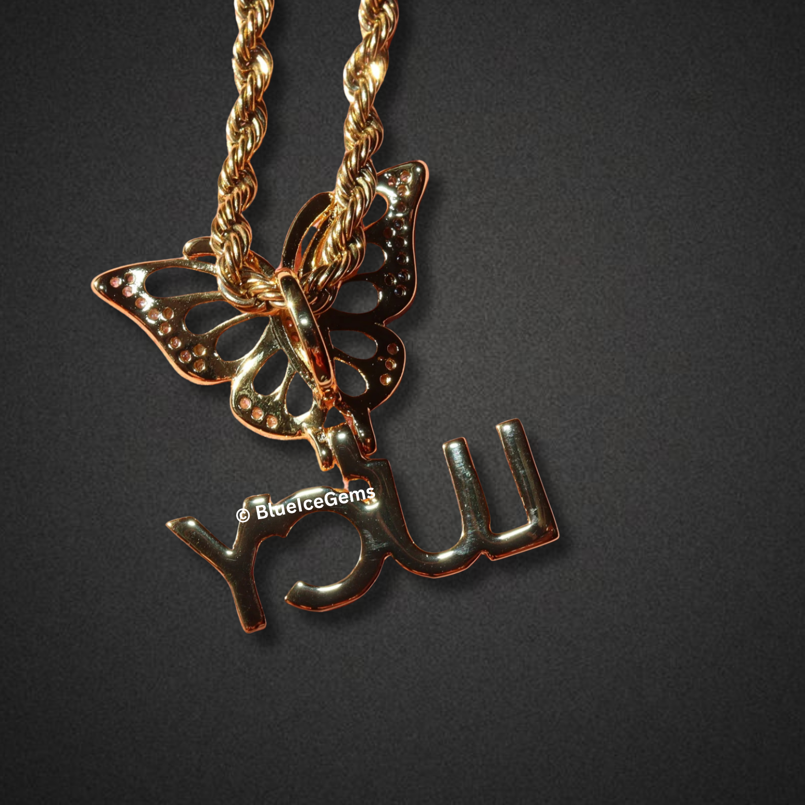Iced-Out Butterfly & Custom Name Necklace