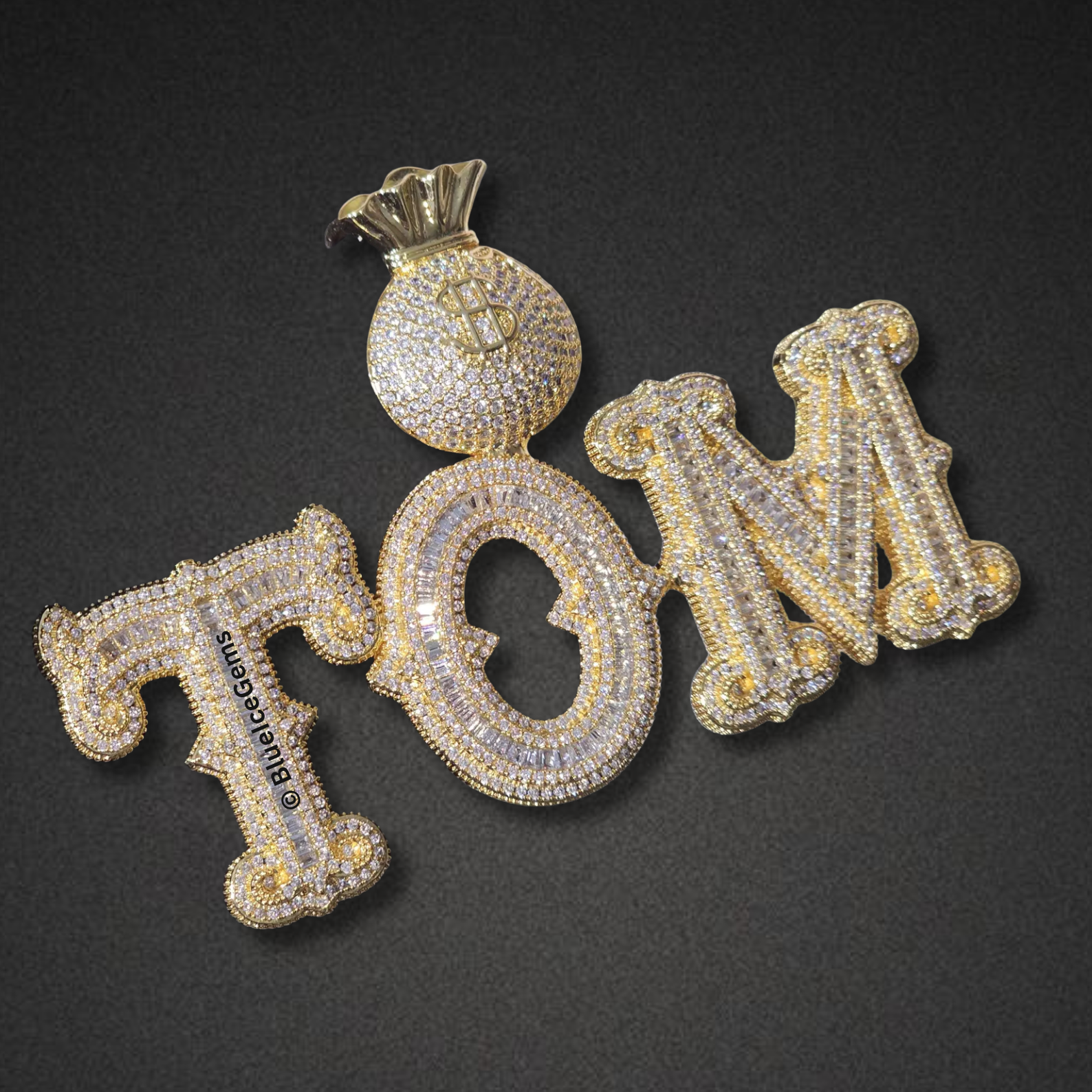 Custom Iced-Out Nameplate with Money Bag Necklace