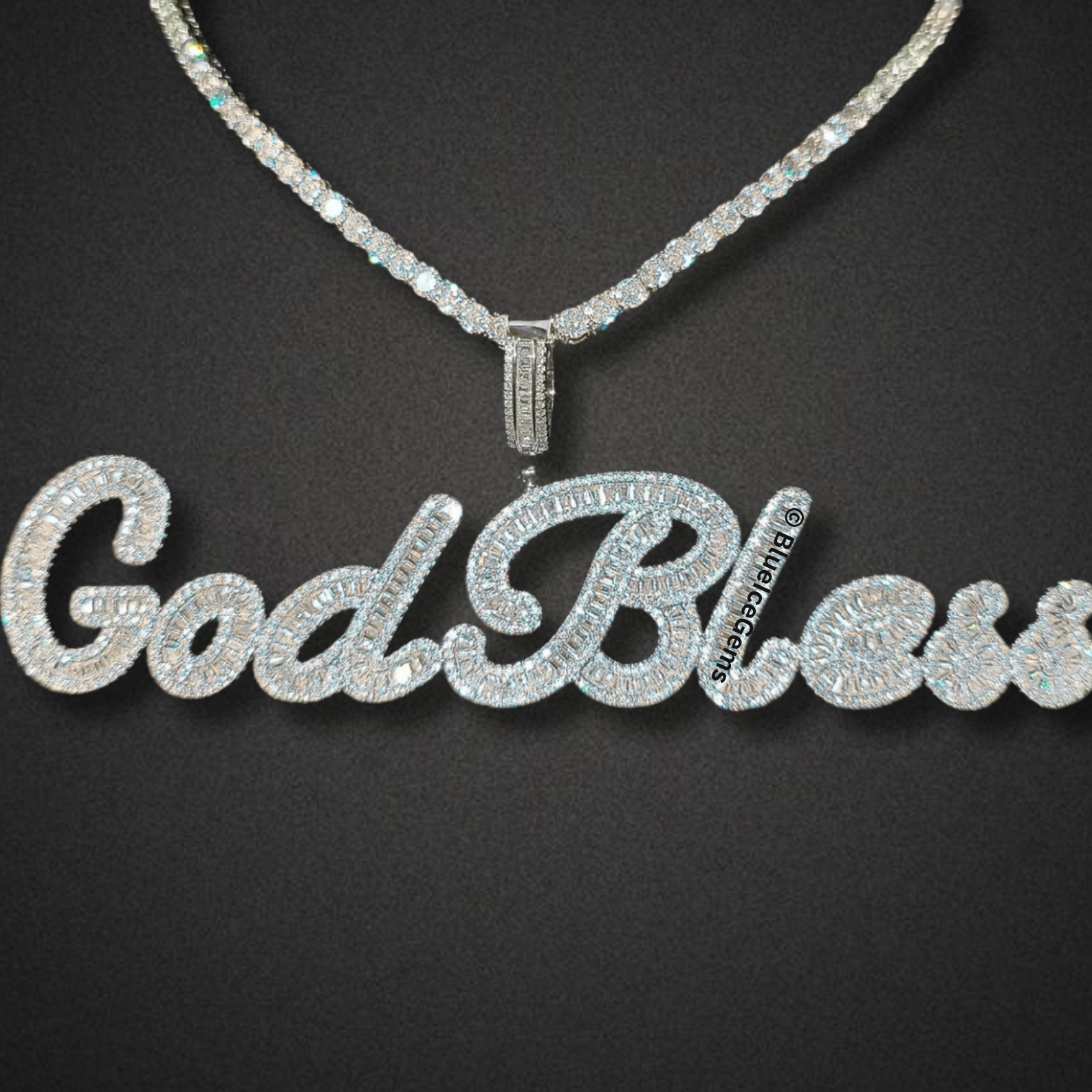 Iced-Out "God Bless" Script Necklace