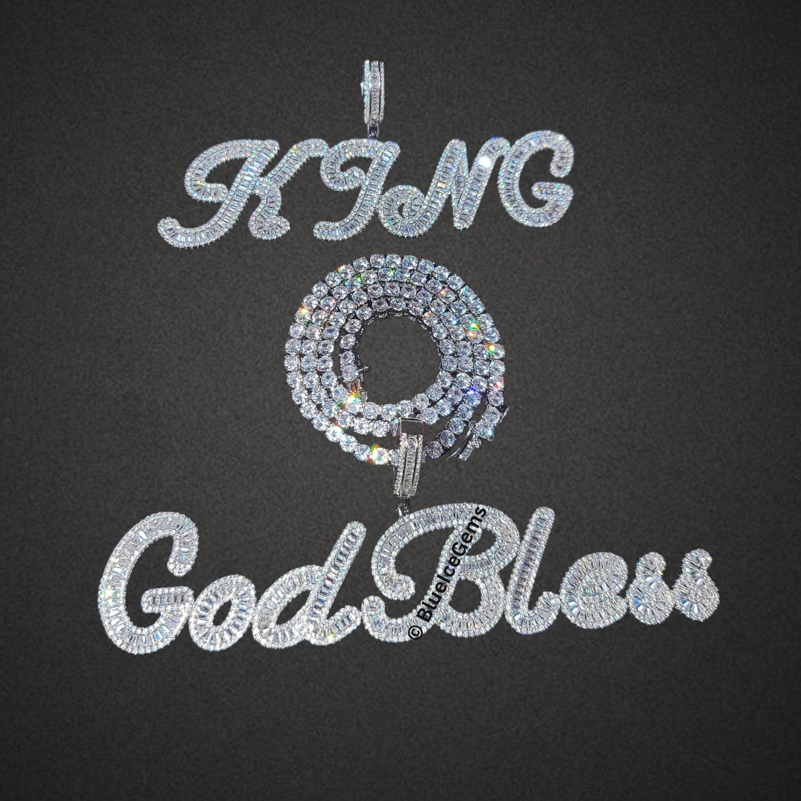 Iced-Out "God Bless" Script Necklace