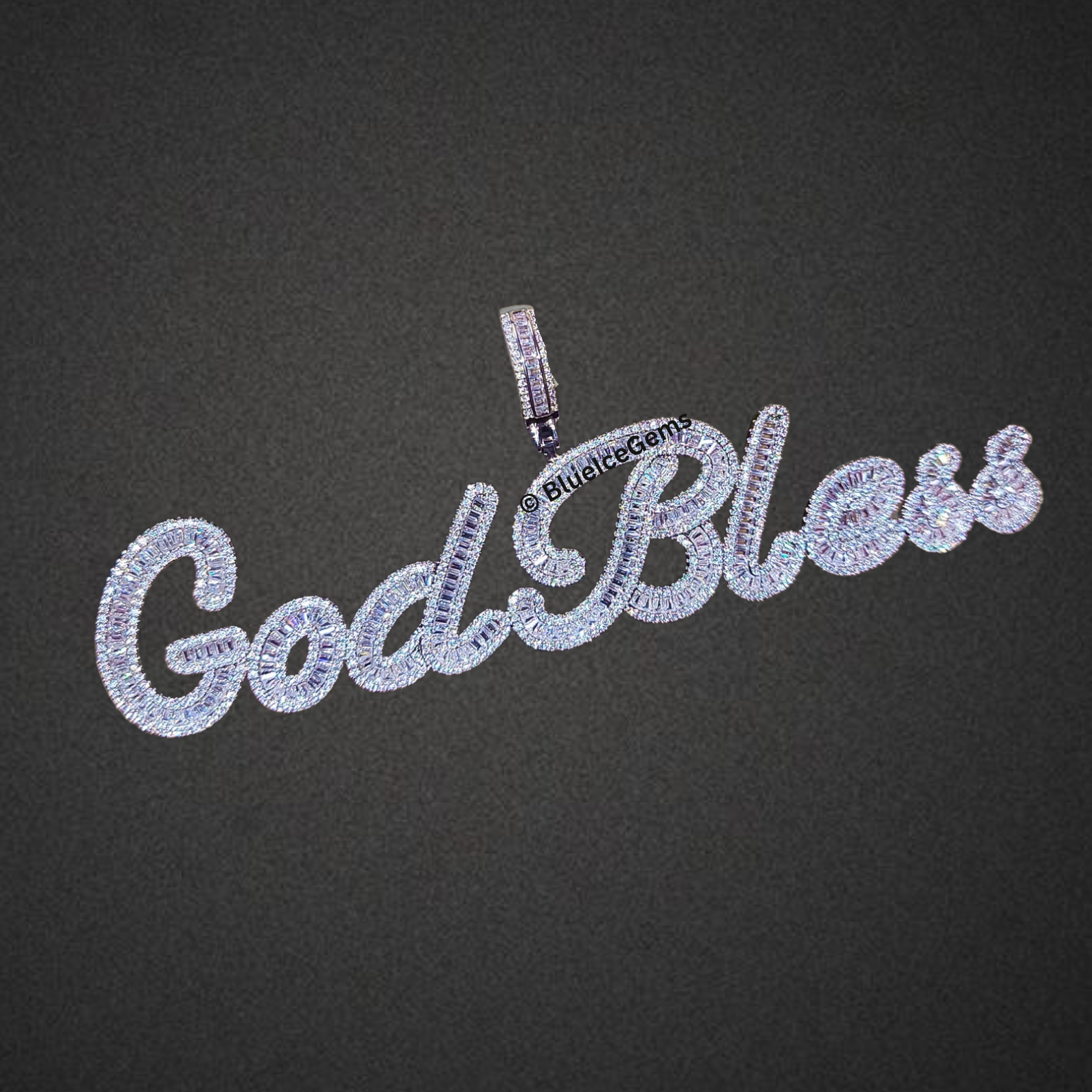 Iced-Out "God Bless" Script Necklace
