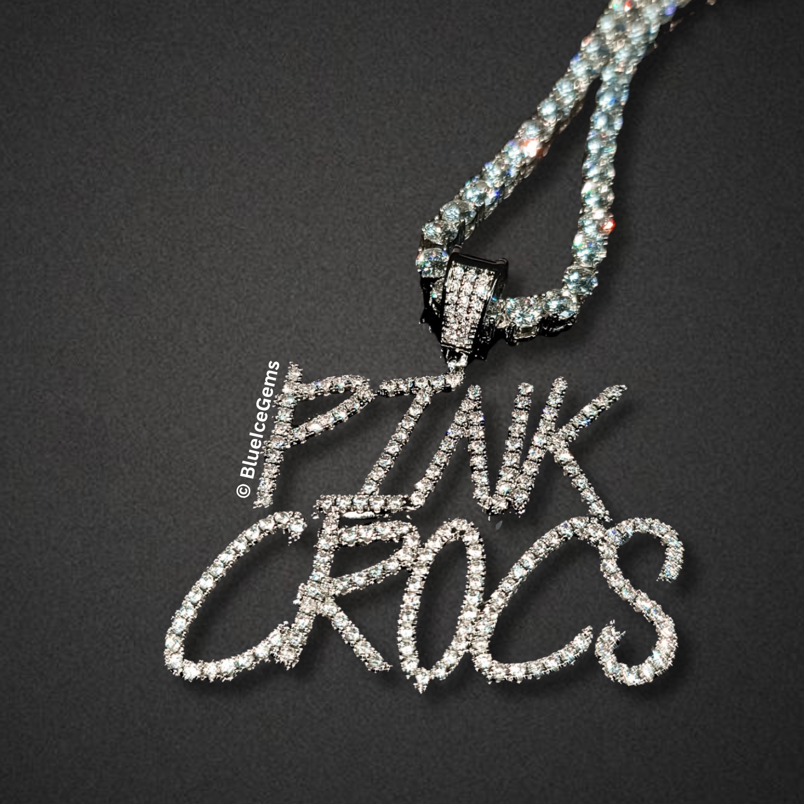 Iced-Out "Pink Crocs" Two-Tier Nameplate Necklace