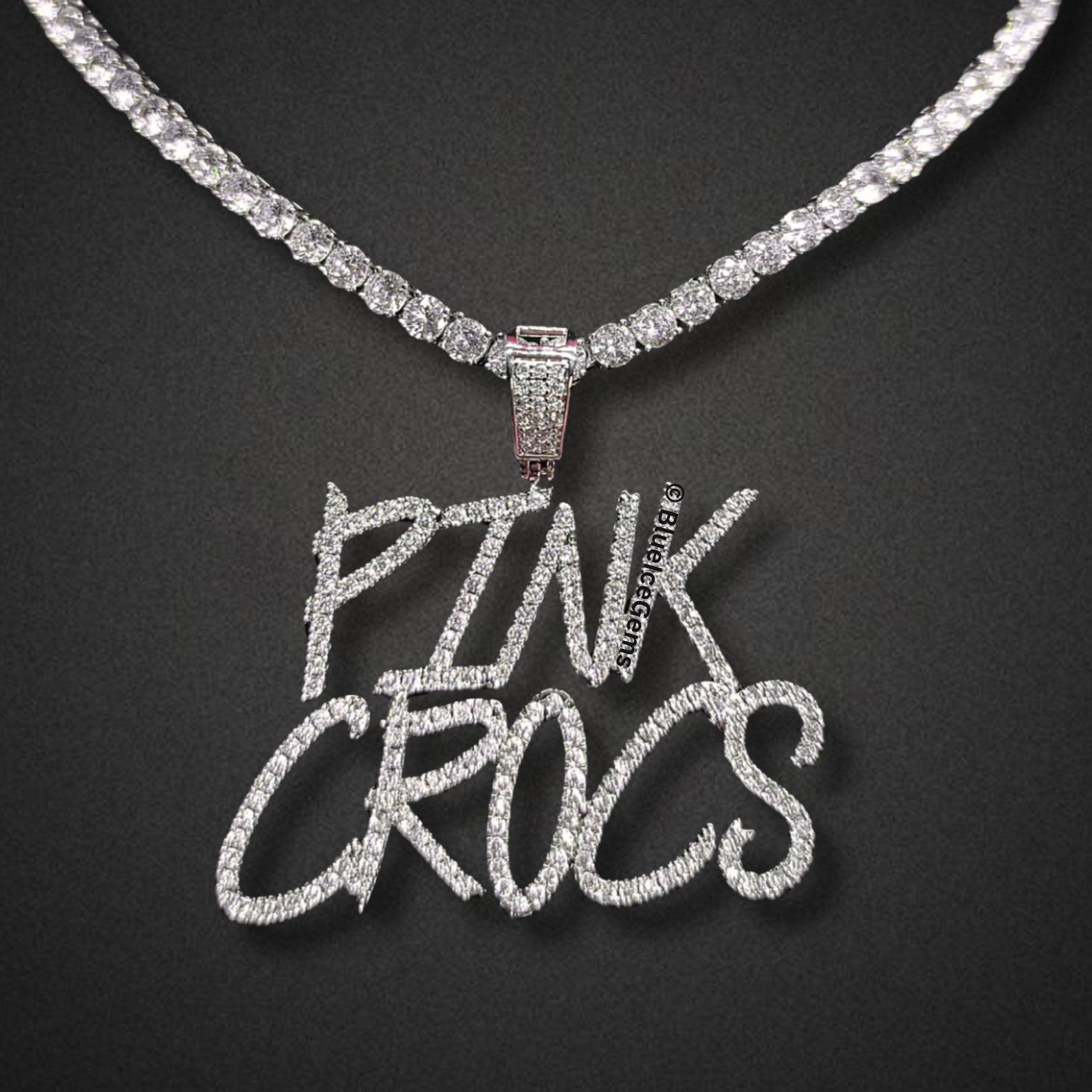 Iced-Out "Pink Crocs" Two-Tier Nameplate Necklace