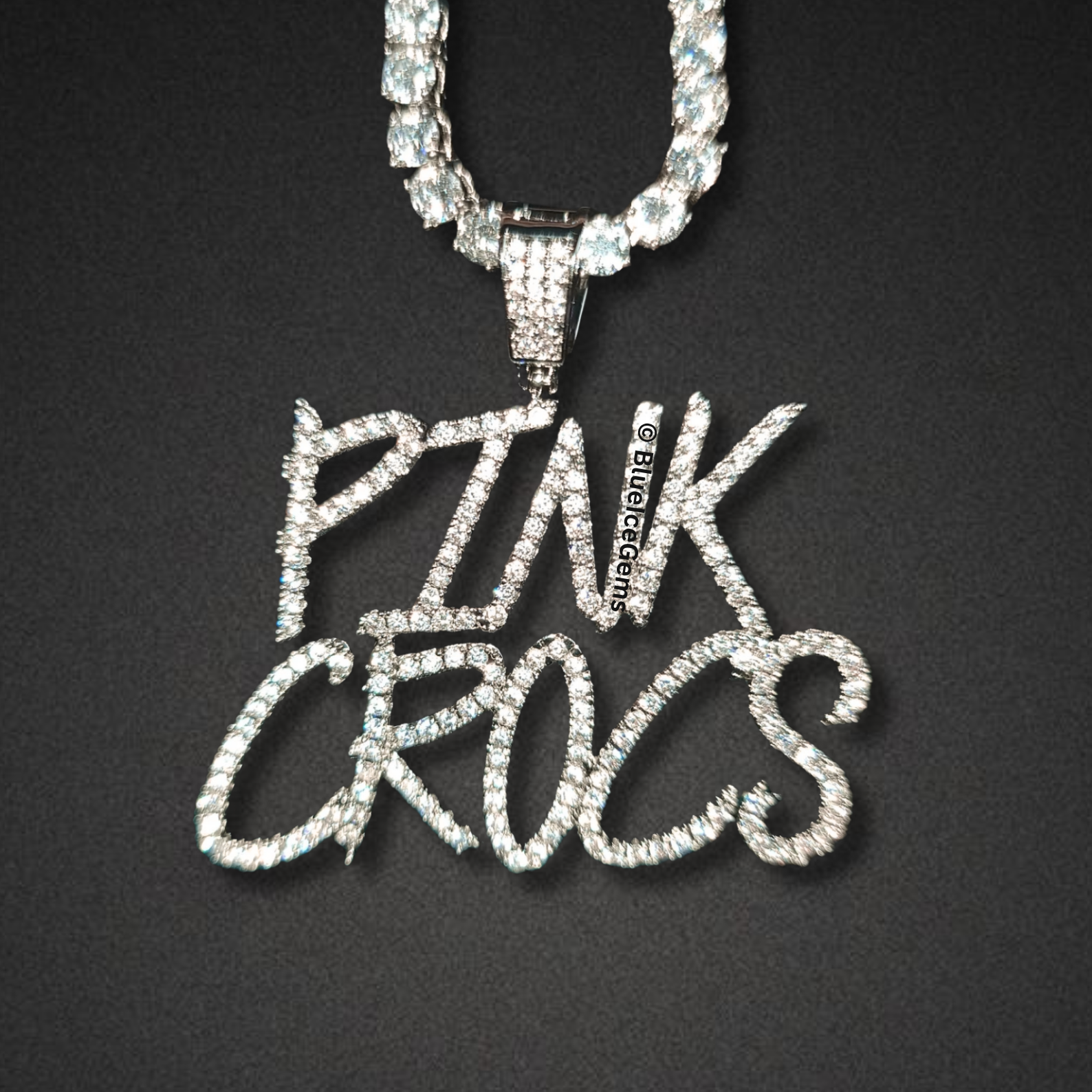 Iced-Out "Pink Crocs" Two-Tier Nameplate Necklace