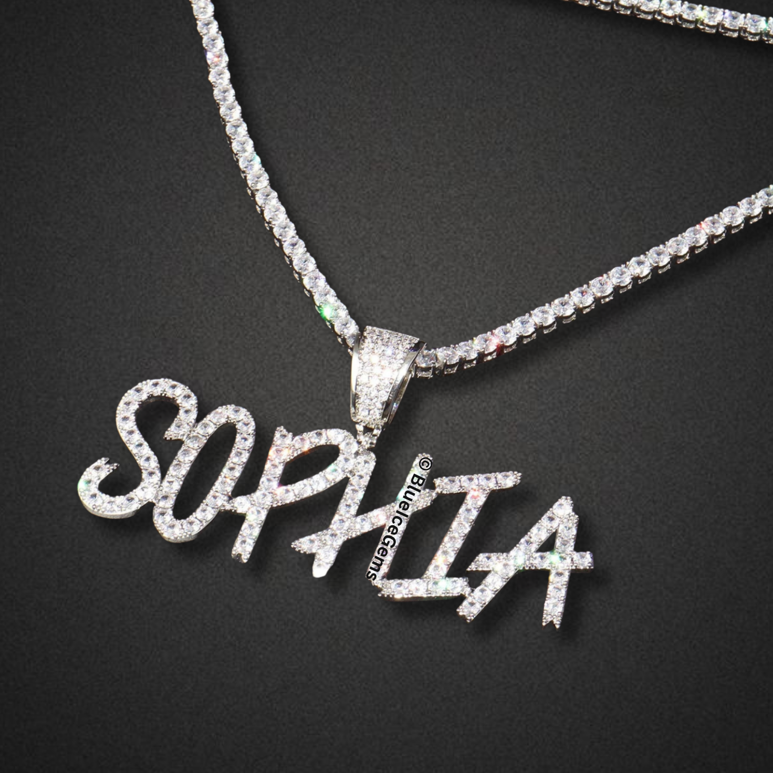 Custom Iced-Out Graffiti "MAYBAE" Nameplate Necklace